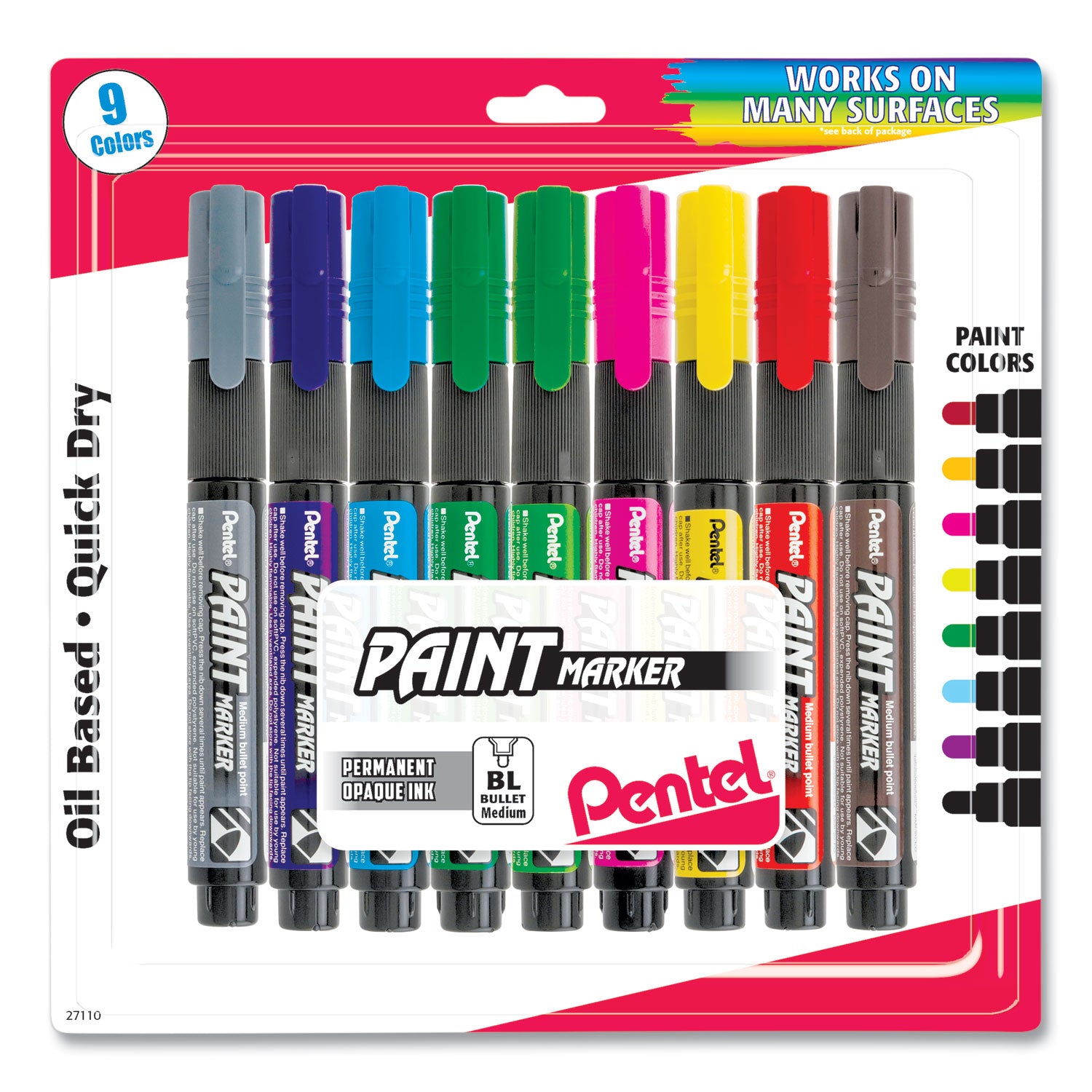 Pentel Opaque Bullet Tip Paint Markers - 0.3 mm Bullet Marker Point - Assorted Ink - 9 / Pack