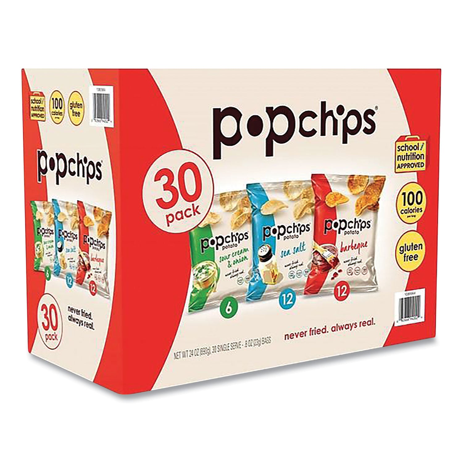 Potato Chips, Variety Pack, Sea Salt; Sour Cream And Onion, Barbeque, 0.8 Oz Pouch, 30/Carton