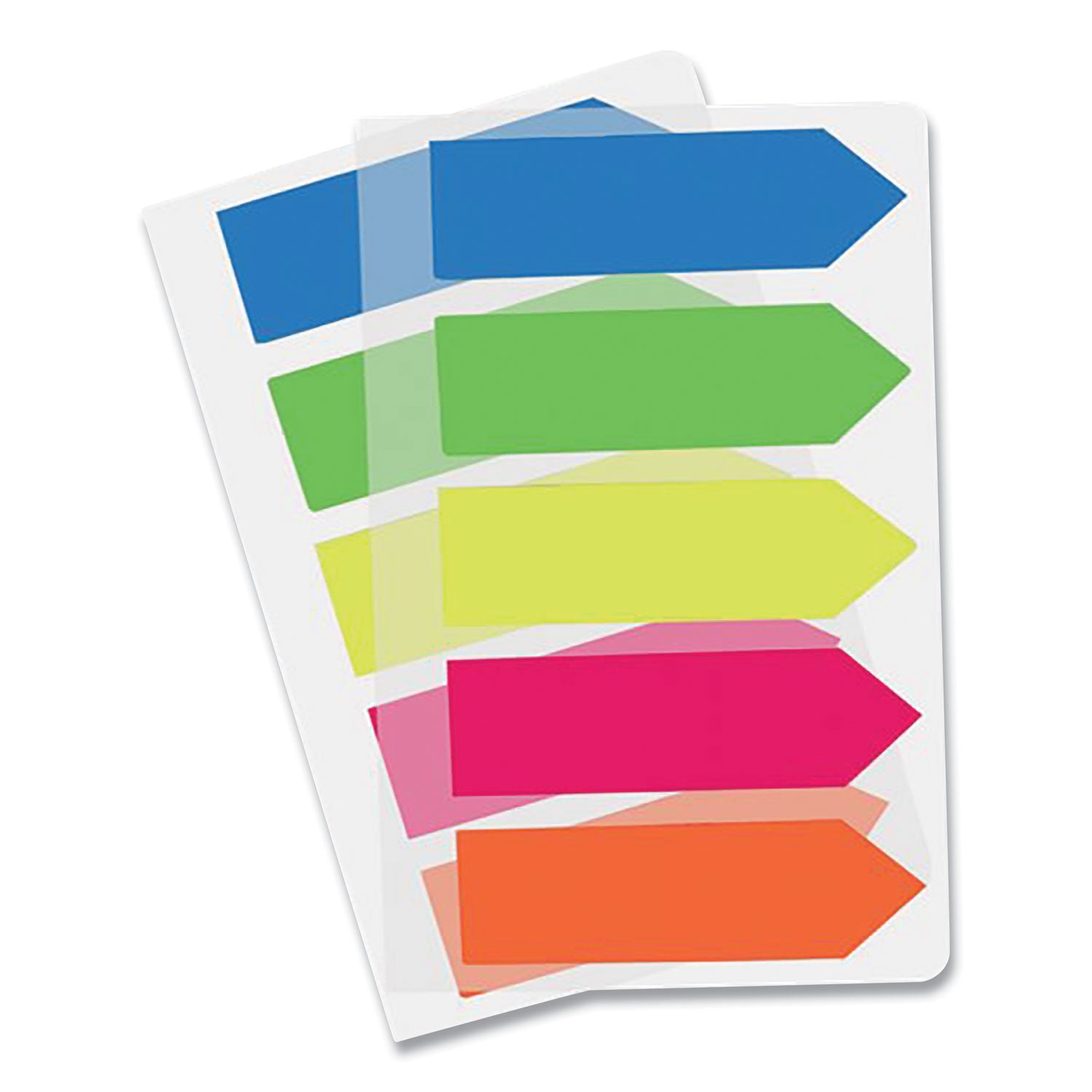 25 x Neon Blue, 25 x Lime, 25 x Lemon, 25 x Pink, 25 x Tangerine - 29/64" Flag/Note Width x 1 3/4" Flag/Note Length - Arrow - Assorted - Removable, See-through, Self-adhesive - Dispenser Included - 1 Pack