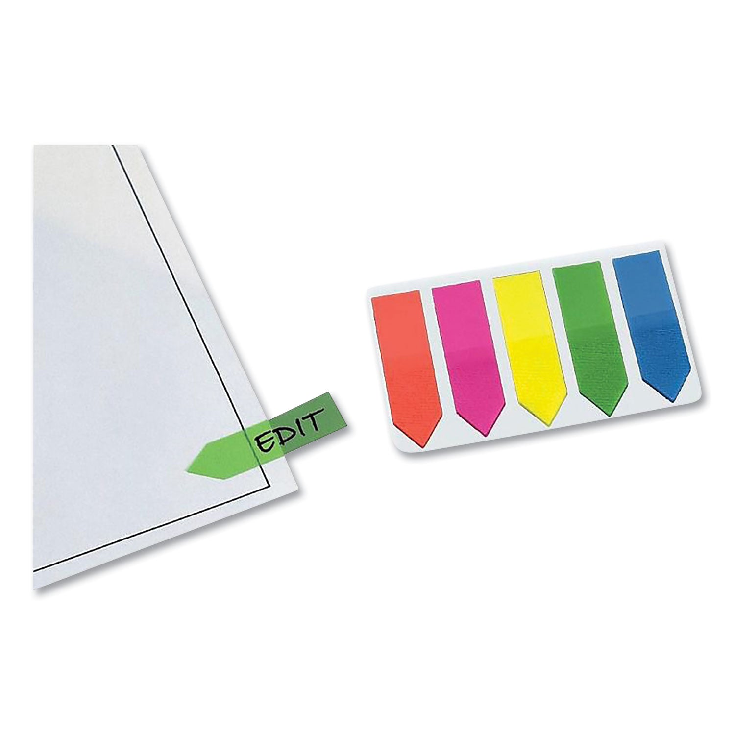 25 x Neon Blue, 25 x Lime, 25 x Lemon, 25 x Pink, 25 x Tangerine - 29/64" Flag/Note Width x 1 3/4" Flag/Note Length - Arrow - Assorted - Removable, See-through, Self-adhesive - Dispenser Included - 1 Pack