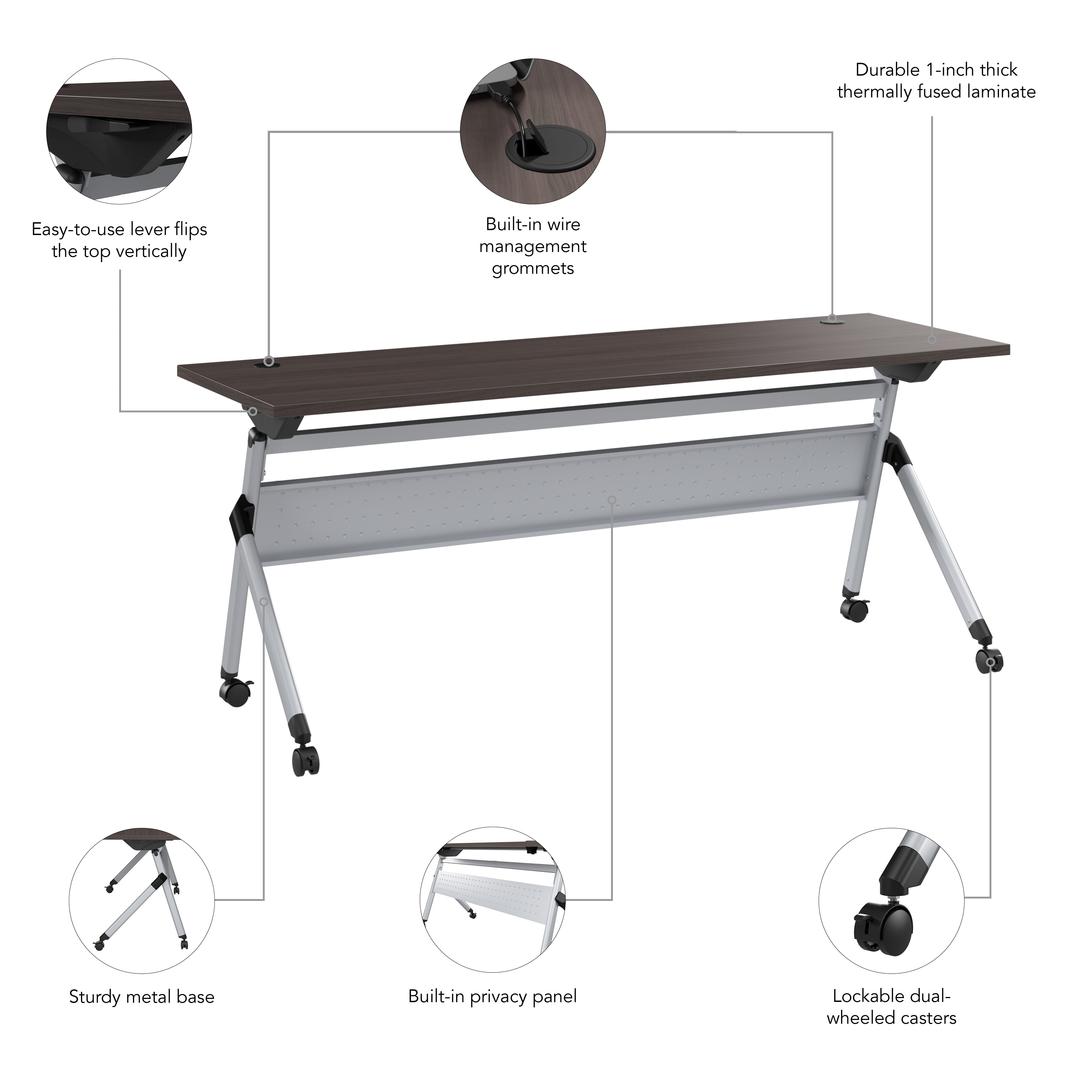 Bush Business Furniture Envision 72W Folding Training Table in Storm Gray - 71.02" Width x 23.54" Depth x 29.62" Height