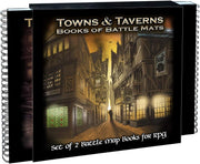 Towns and Taverns Books of Battle Mats by Loke | Modular Fantasy RPG Map Book Set with Lay-Flat Wipe-Clean Pages | Dual Slipcase for DND Pathfinder and Tabletop RPGs | Reusable Surfaces