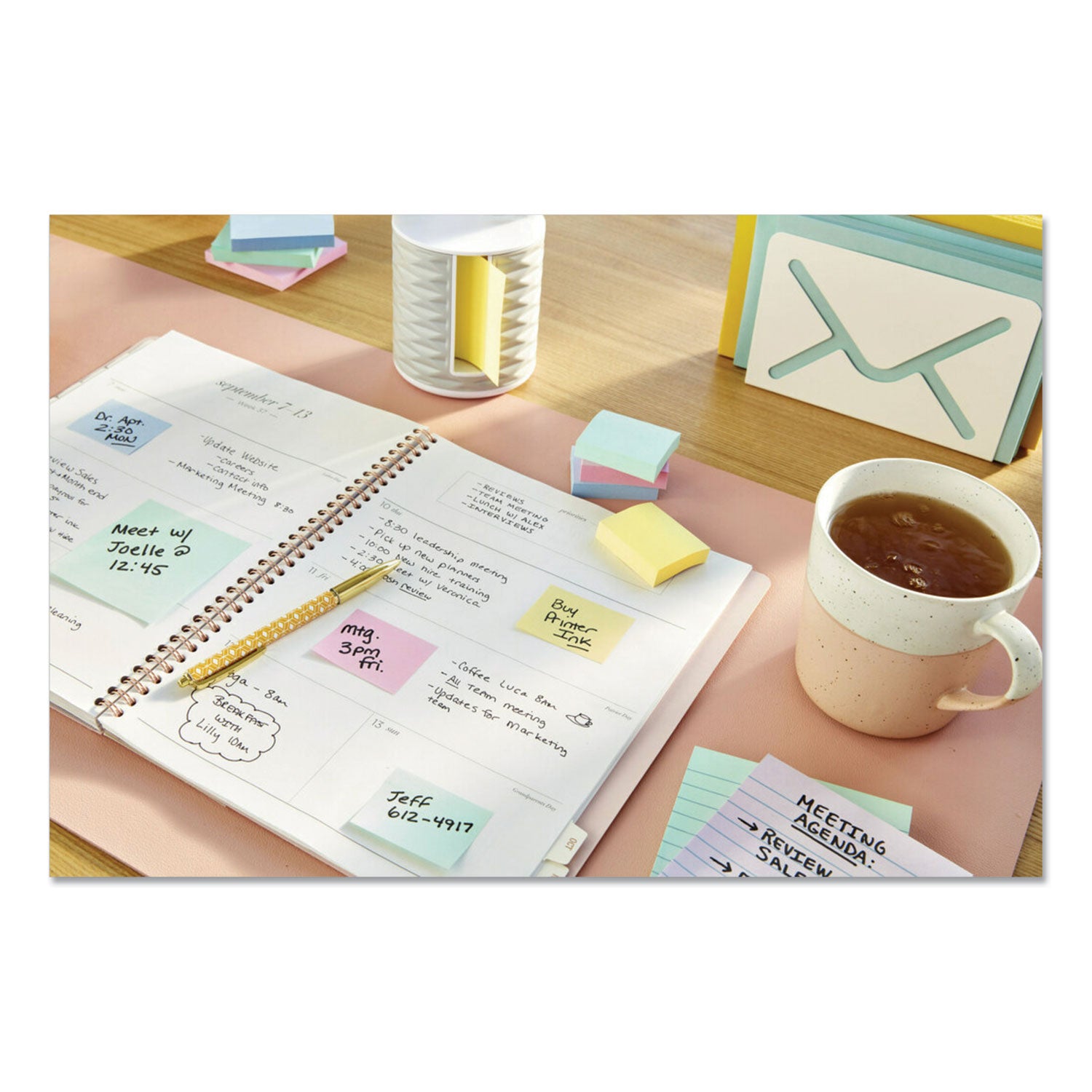 Post-it Notes Beachside Café Color Collection, 1 3/8" x 1 7/8", 100 Sheets per Pad, 12 Pads per Pack, 1200 Notes, Fresh Mint, Aqua Splash, Sunnyside, Papaya Fizz, Guava, Self-adhesive, Repositionable