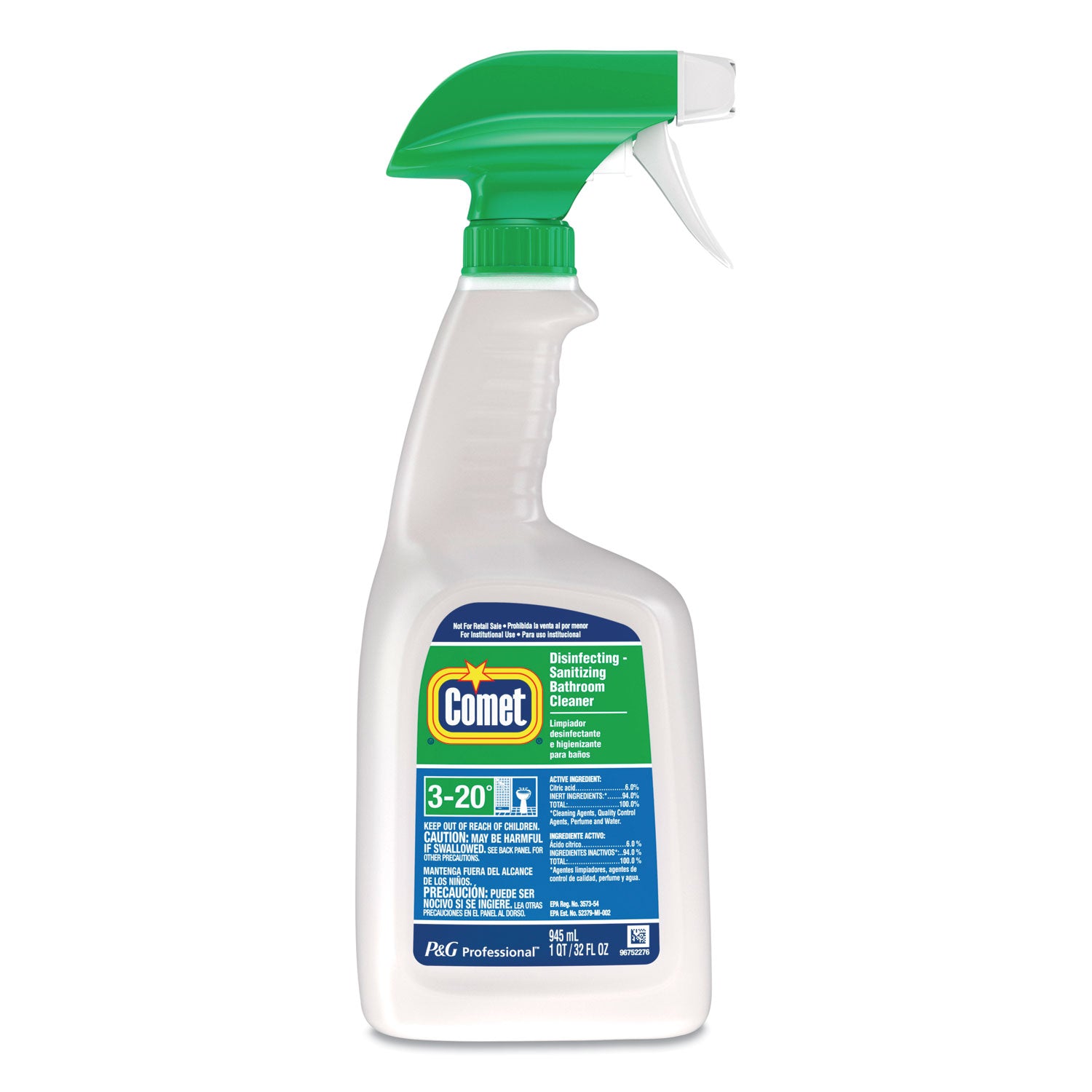 Comet Disinfecting Bath Cleaner, Ready-To-Use Liquid, 32 fl oz (1 quart), Citrus Scent, Non-abrasive, Rinse-free, Deodorize, Scrub-free, Green, 1 Bottle