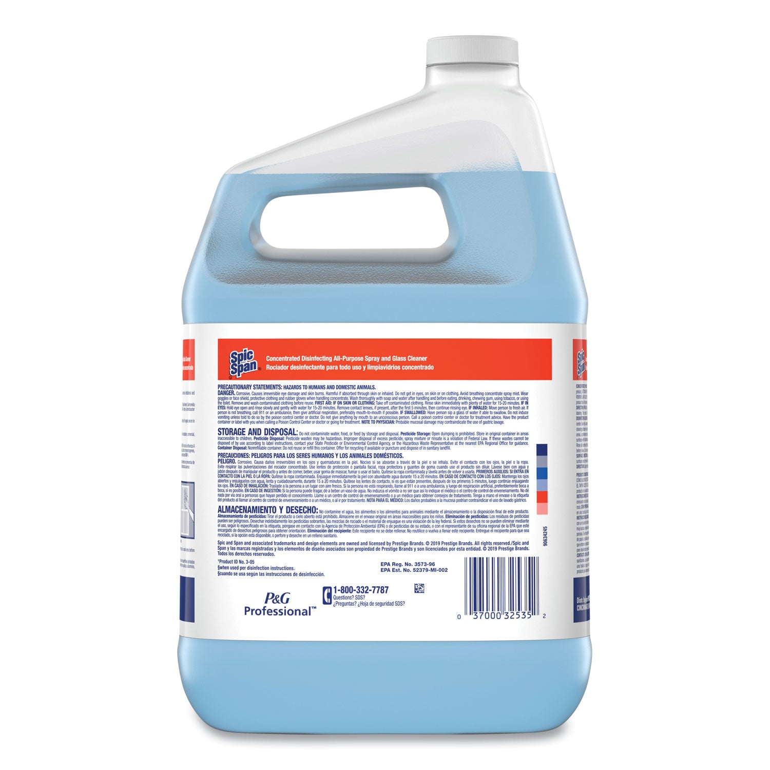 Spic and Span Disinfecting All-Purpose Spray and Glass Cleaner - For Multipurpose - Concentrate - 128 fl oz (4 quart) - Recommended For: Grease Remover, Germs Remover - Streak-free, Disinfectant - Clear Blue - 1 Each