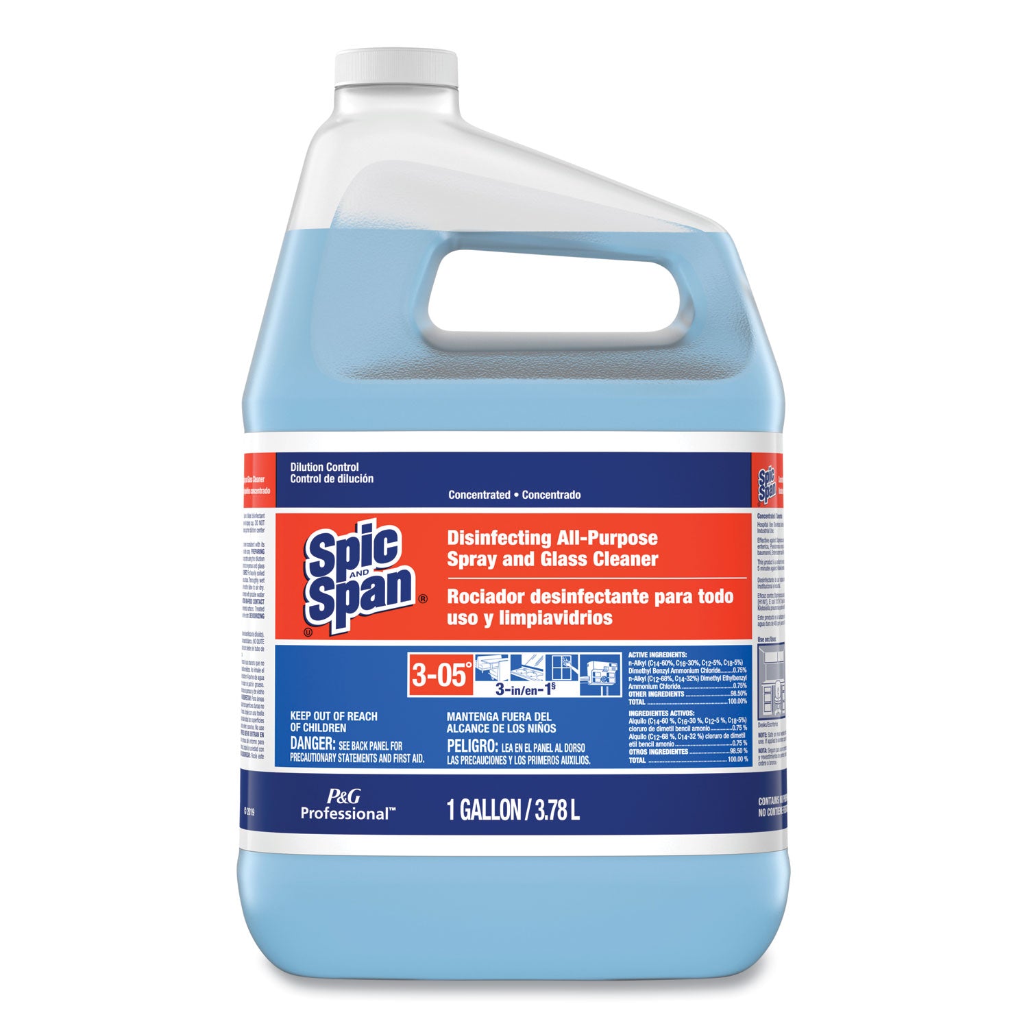 Spic and Span Disinfecting All-Purpose Spray and Glass Cleaner - For Multipurpose - Concentrate - 128 fl oz (4 quart) - Recommended For: Grease Remover, Germs Remover - Streak-free, Disinfectant - Clear Blue - 1 Each