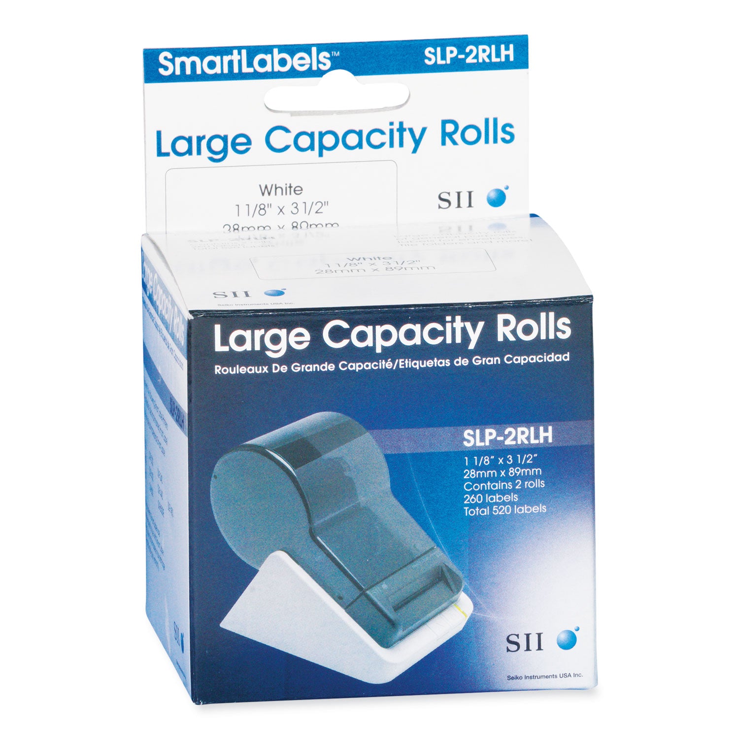 1 1/8" Width x 3 1/2" Length - Rectangle - Direct Thermal - White - Paper - Self-adhesive - 260 / Roll - 2 / Box