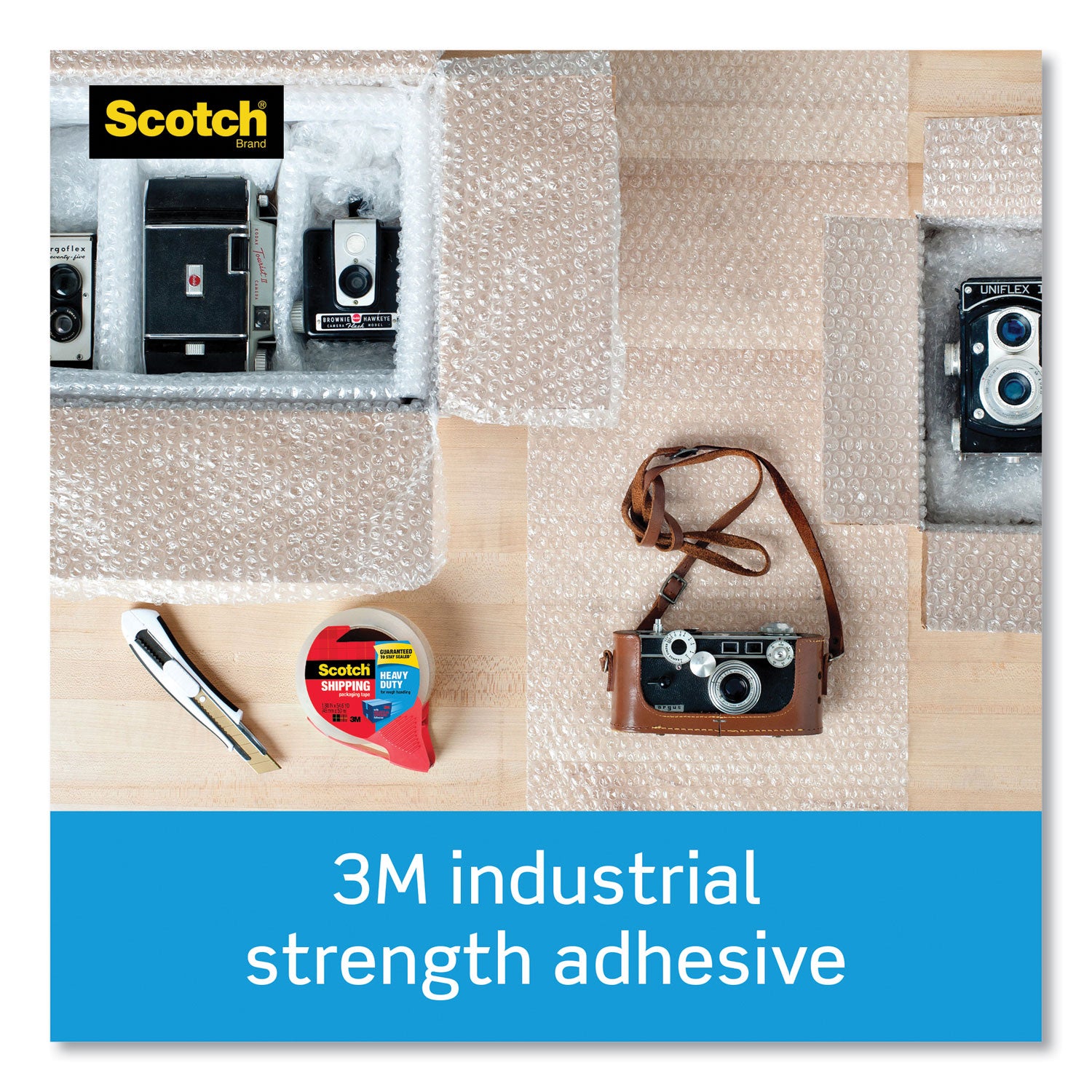 Scotch Heavy-Duty Shipping/Packaging Tape, 1.88" x 54.60 yd, 3.1 mil Thickness, Clear, 3" Core, Synthetic Rubber Resin, Dispenser Included, 4 Pack