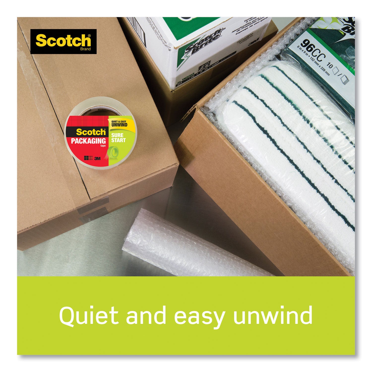 Scotch Sure Start Packaging Tape - 38.20 yd Length x 1.88" Width x 2.6 mil Thickness - 3" Core - Clear - Synthetic Rubber Backing - Dispenser Included - Handheld Dispenser - Breakage Resistance - For Mailing, Moving, Packing, Sealing - 1 Roll