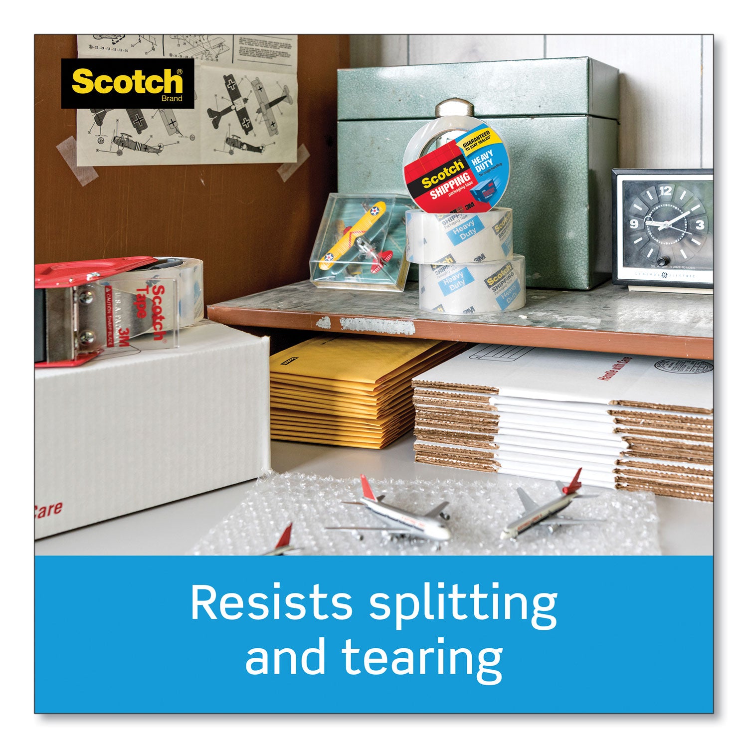 Scotch Heavy-Duty Shipping/Packaging Tape, 1.88" x 54.60 yd, 3.1 mil Thickness, 3" Core, Clear, 6 Pack