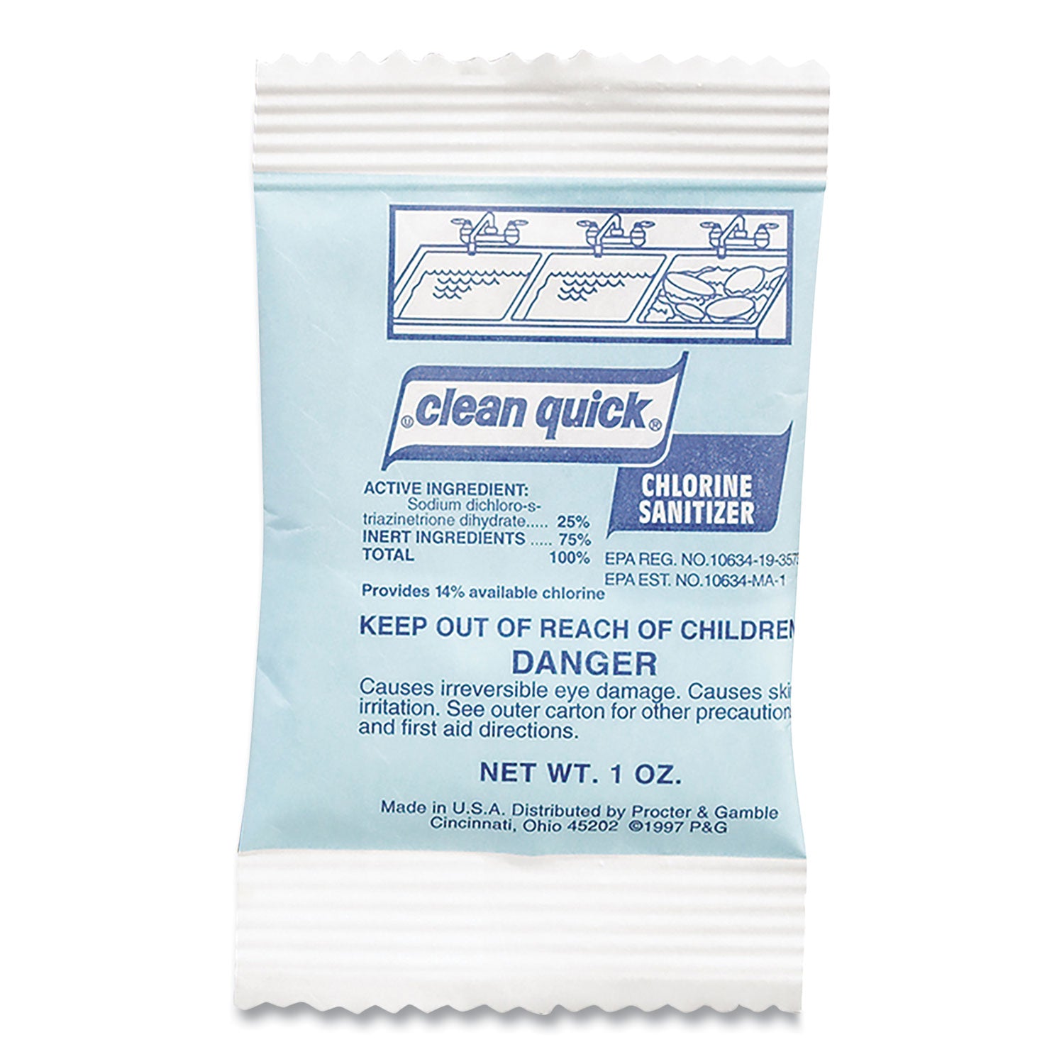 Powdered Chlorine-Based Sanitizer, 1oz Packet, 100/carton