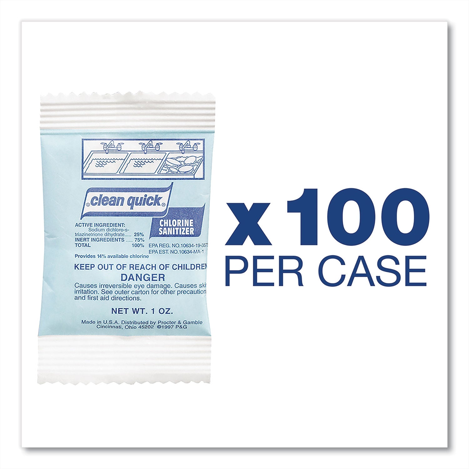 Powdered Chlorine-Based Sanitizer, 1oz Packet, 100/carton