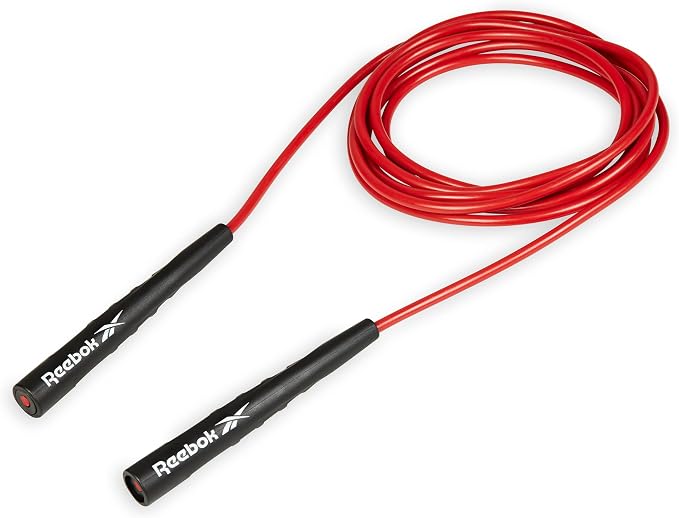 Reebok Jump Rope for Cardio Workout (Red), Adjustable 9 ft Jumping Rope with Aerodynamic Handles, Exercise Equipment for Home Gym, HIIT, MMA, Boxing or Fitness, Speed Rope for Adults, Teens & Kids