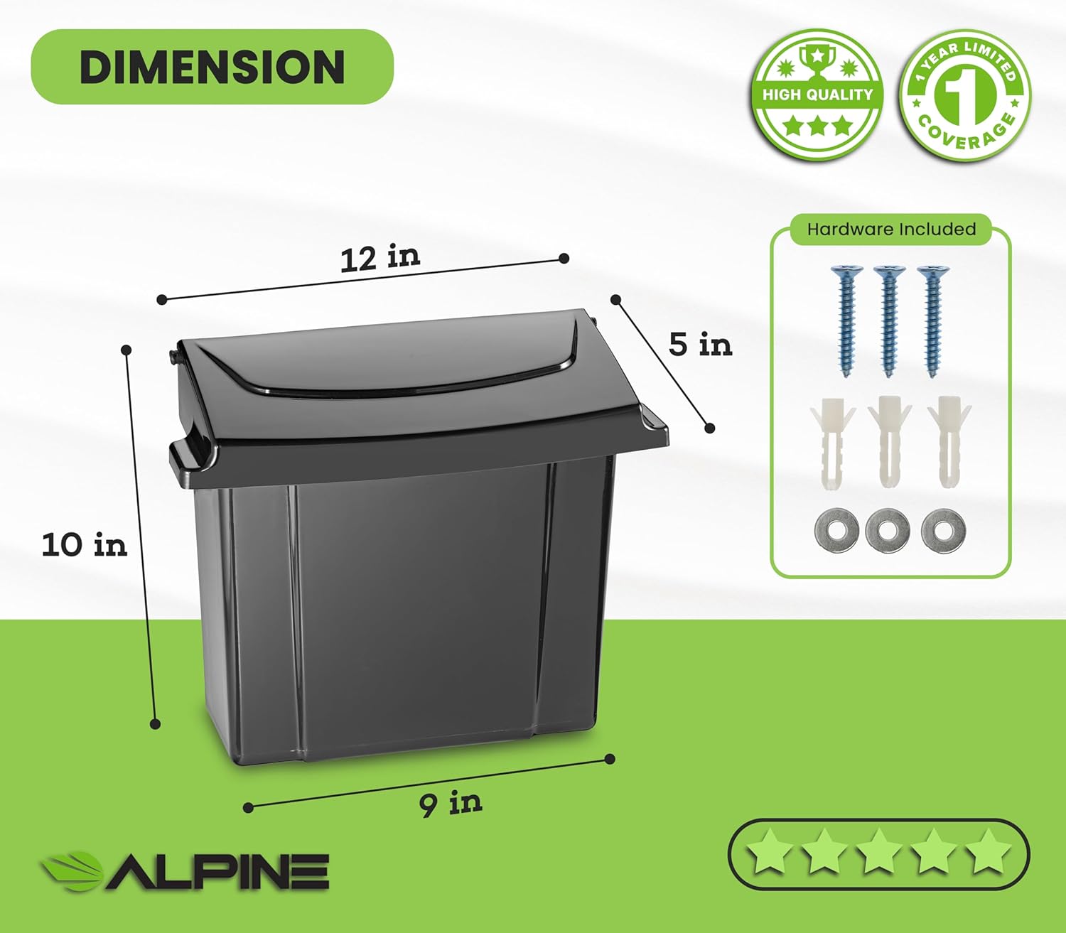 Black Durable Plastic Sanitary Napkin Receptacle 2 Pack