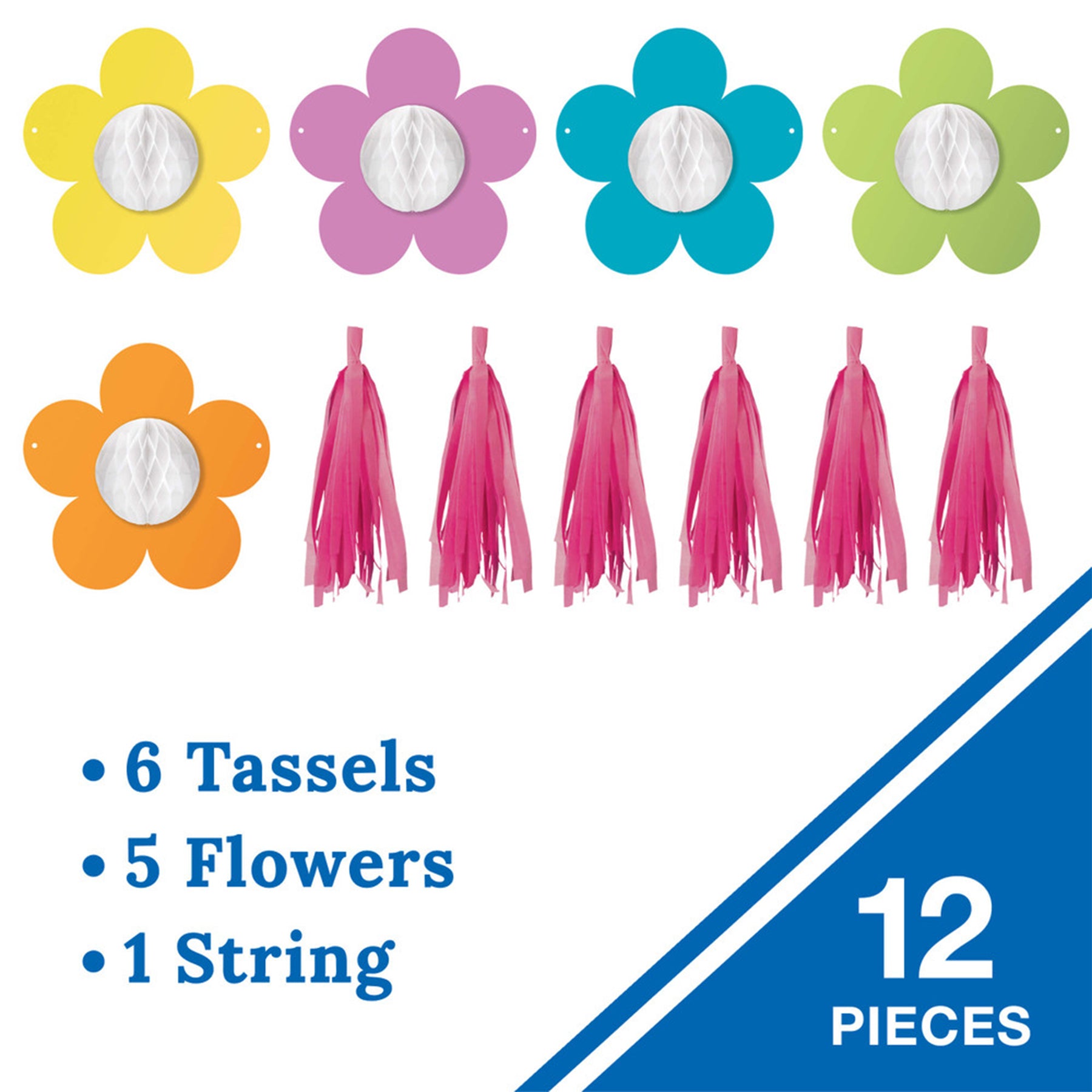 Happily Ever Elementary Retro Remix Flowers and Tassels Dimensional Accents Per Set, 2 Sets
