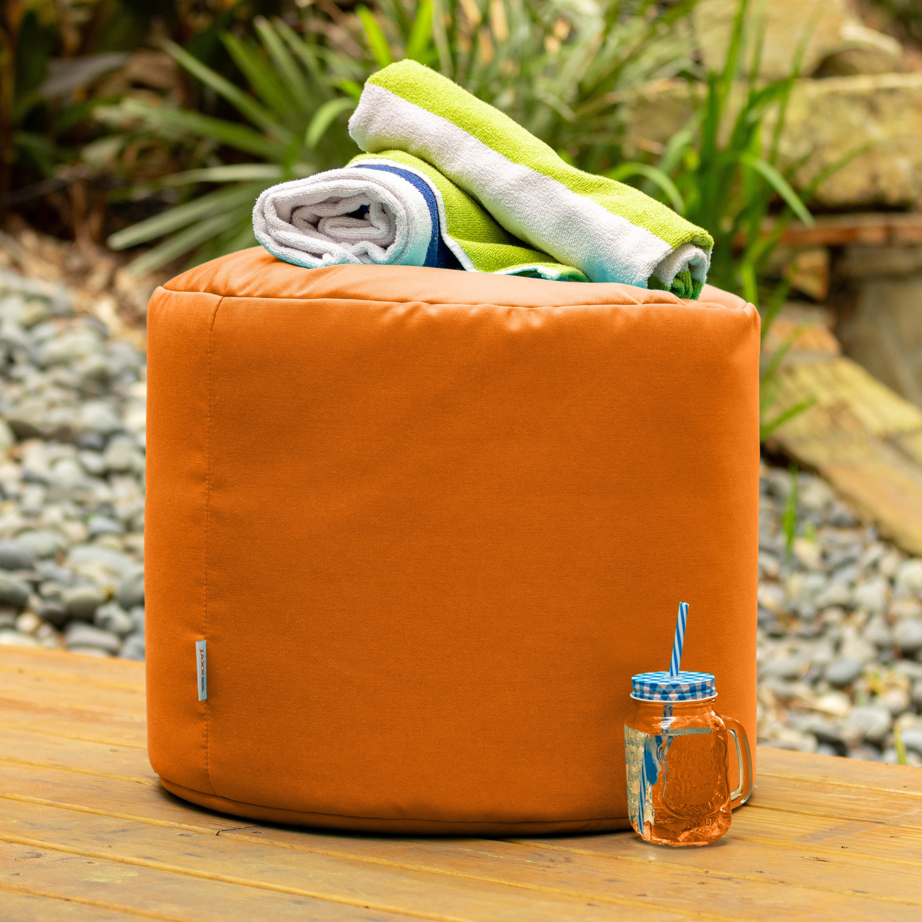 Jaxx Spring Indoor / Outdoor Bean Bag Pouf Ottoman, Sunbrella Tangerine