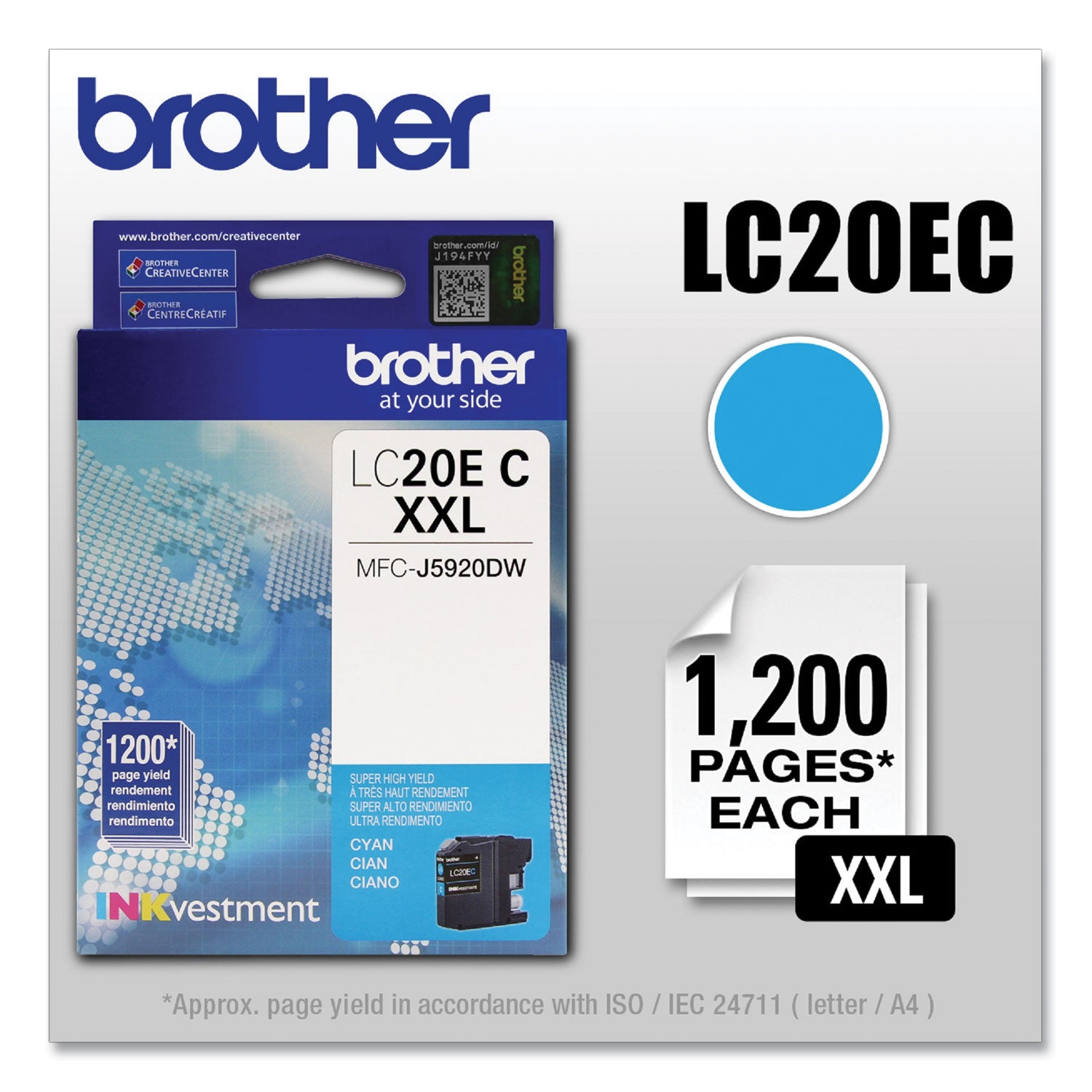 Brother LC-20EC Inkjet Ink Cartridge - Cyan - 1 Each