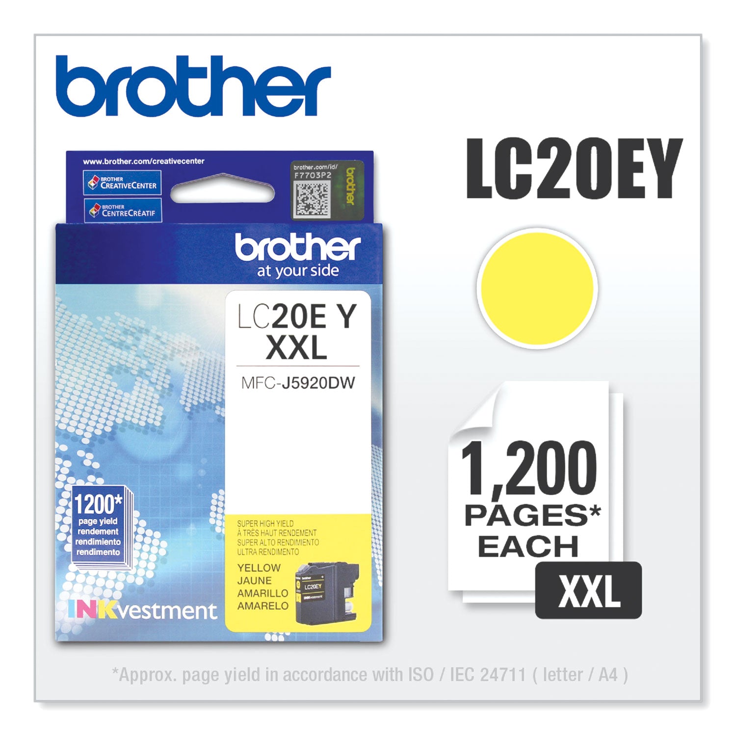 Brother LC-20EY Inkjet Ink Cartridge - Yellow - 1 Each