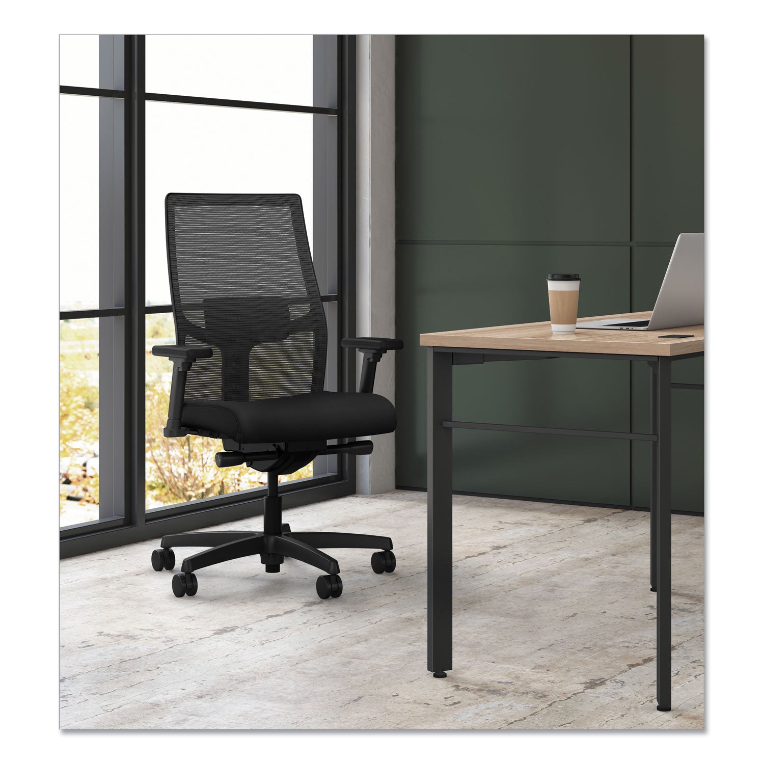 Mid Back - Black - Armrest - 1 Each