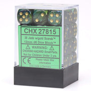 Chessex Dice DND Set-Chessex D&D Dice-12mm Scarab Jade and Gold Plastic Polyhedral Set- for Dungeons Dragons Includes 36 – D6, Various (CHX27815)