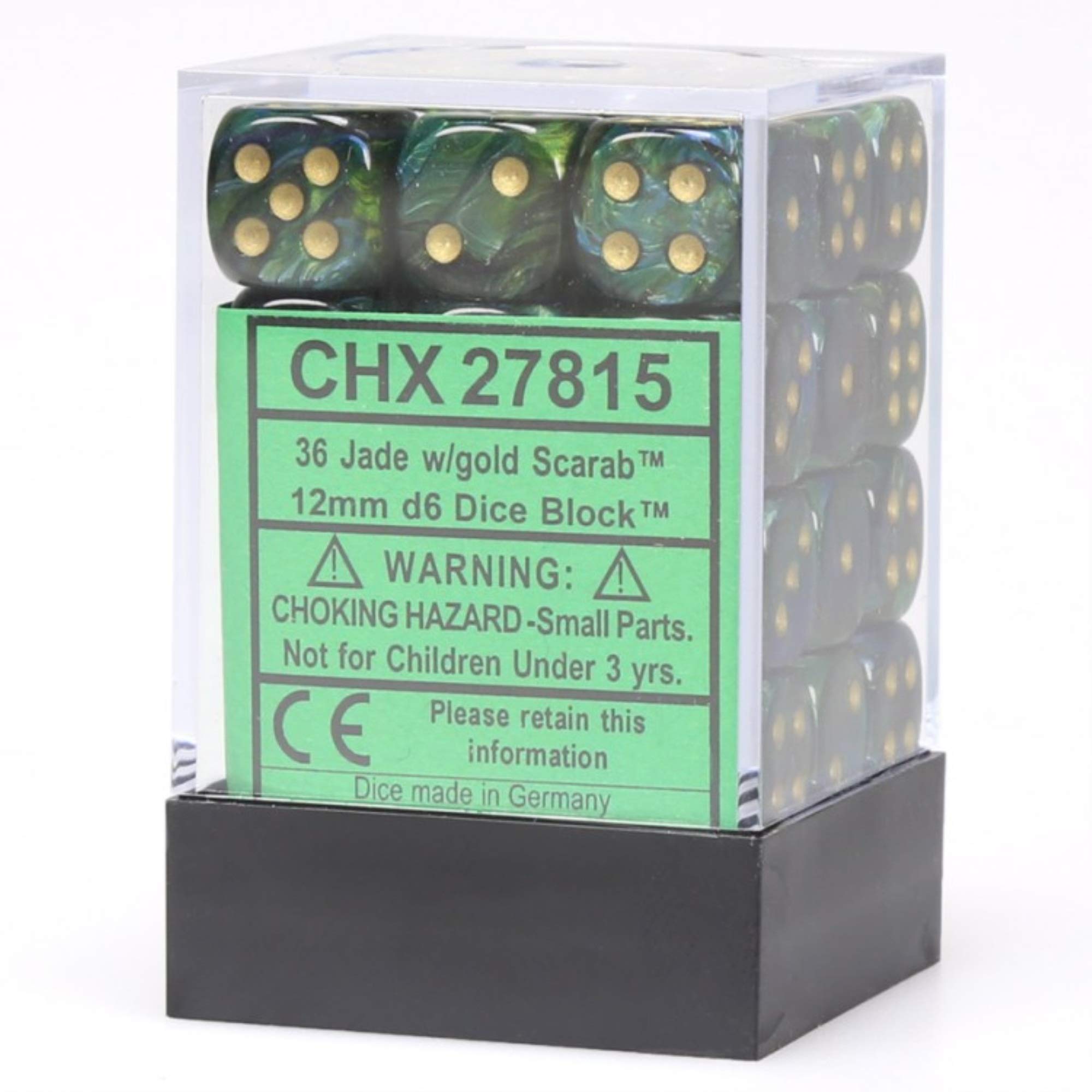Chessex Dice DND Set-Chessex D&D Dice-12mm Scarab Jade and Gold Plastic Polyhedral Set- for Dungeons Dragons Includes 36 – D6, Various (CHX27815)