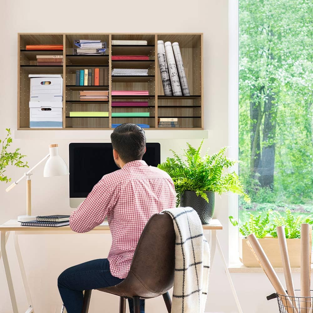 Wood Adjustable 36 Compartment Literature Organizer, Medium Oak 2 Pack