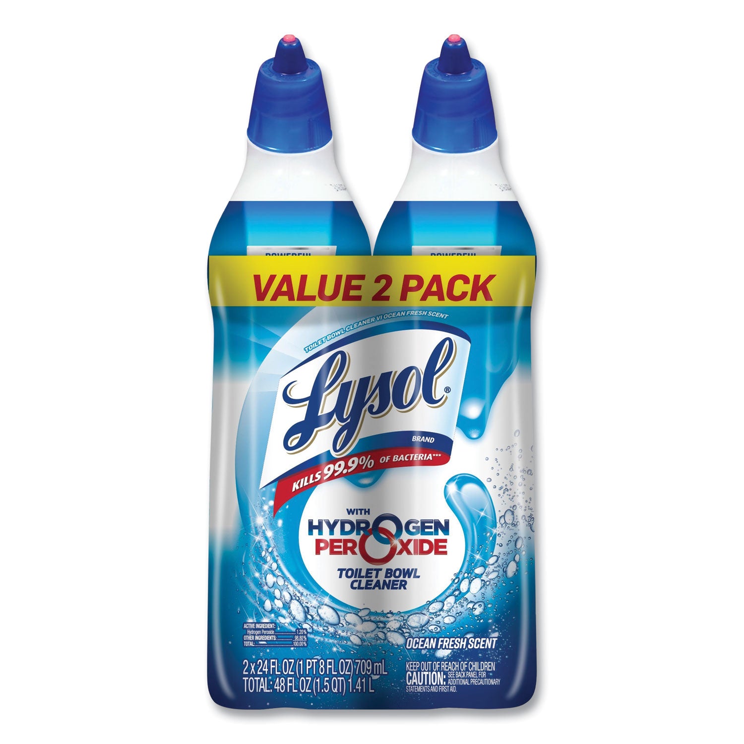 Lysol Hydrogen Peroxide Toilet Cleaner - 24 fl oz (0.8 quart) - Ocean Fresh Scent - Recommended For: Soap Scum Remover - Bleach-free, Residue-free - Blue - 2 / Pack