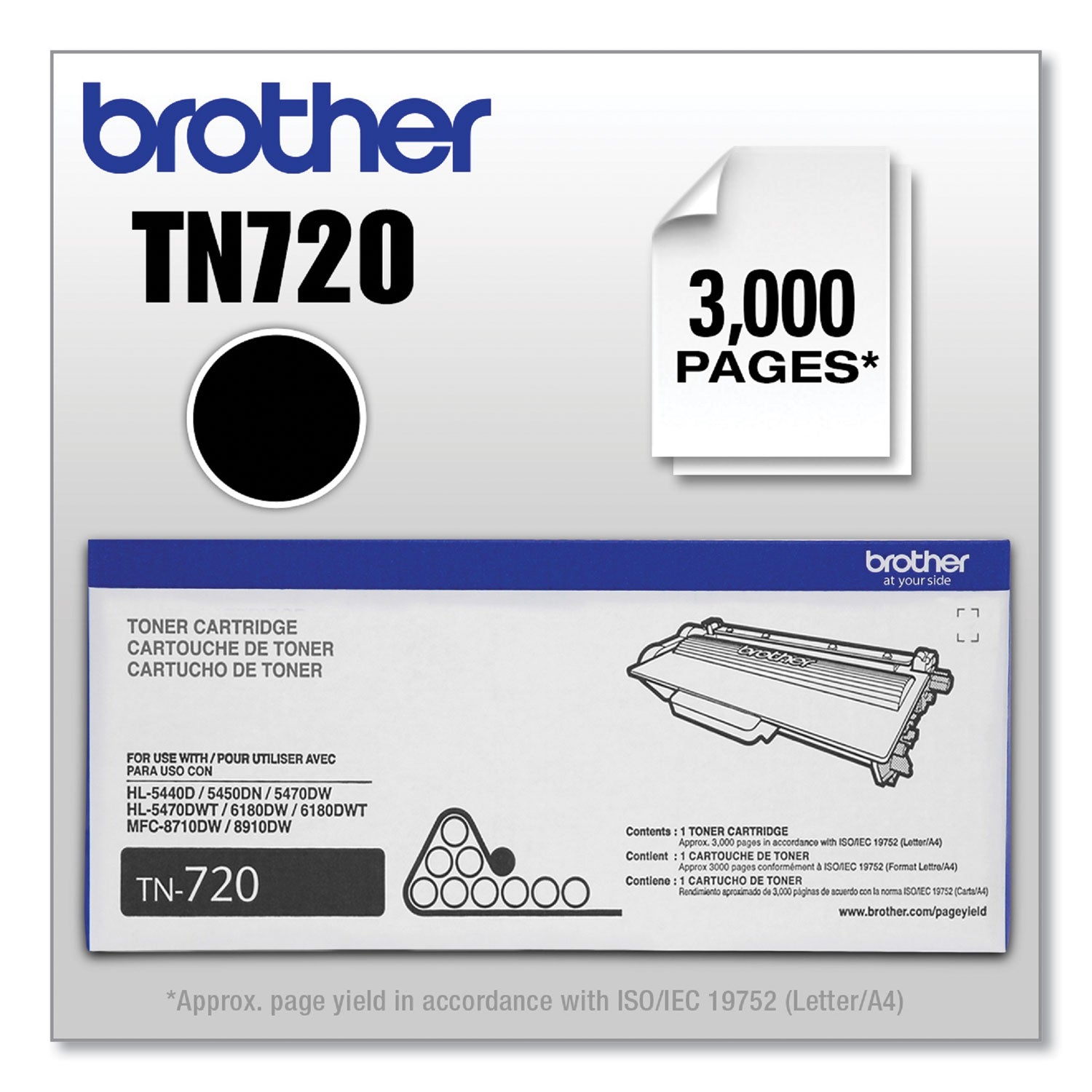 Brother TN720 Original Laser Toner Cartridge - Black - 1 Each