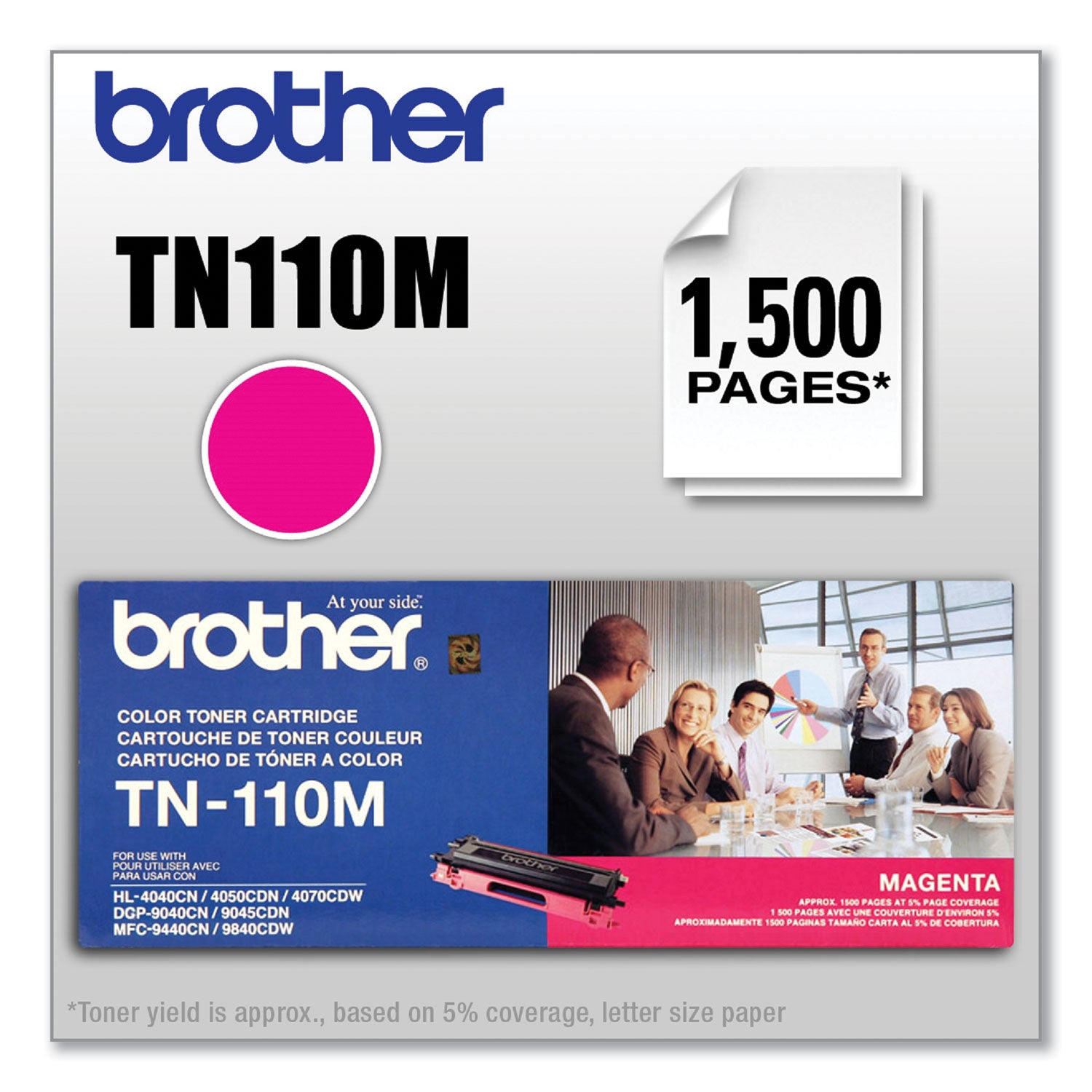 Brother TN110M Original Laser Toner Cartridge - Magenta - 1 Each