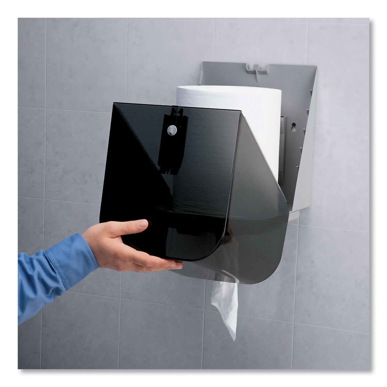 Center Pull Dispenser - 12.5" Height x 10" Width x 10.6" Depth - Translucent Smoke, Black - 1 Carton