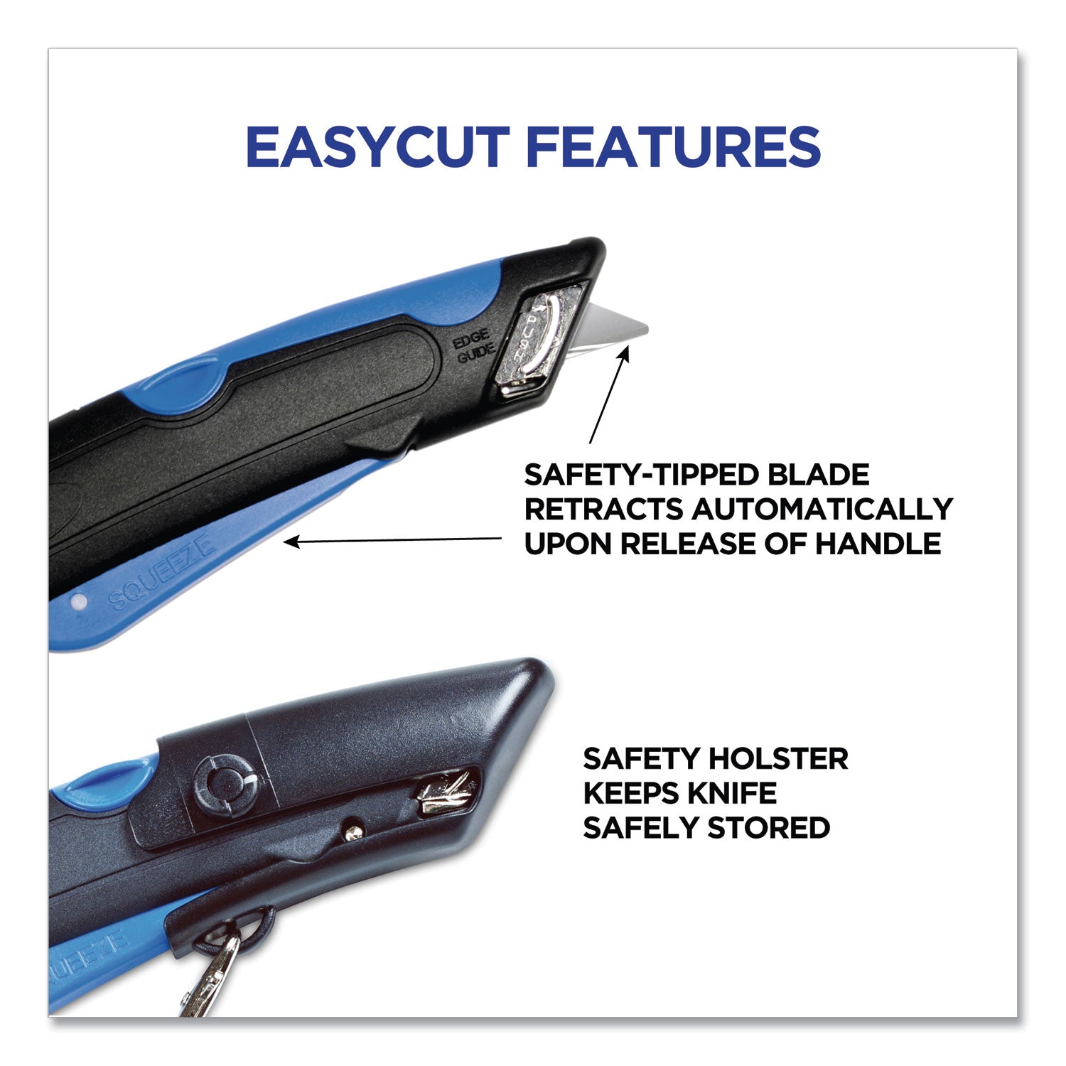 3 Blade - Retractable, Lanyard - Black, Blue - 1 Each