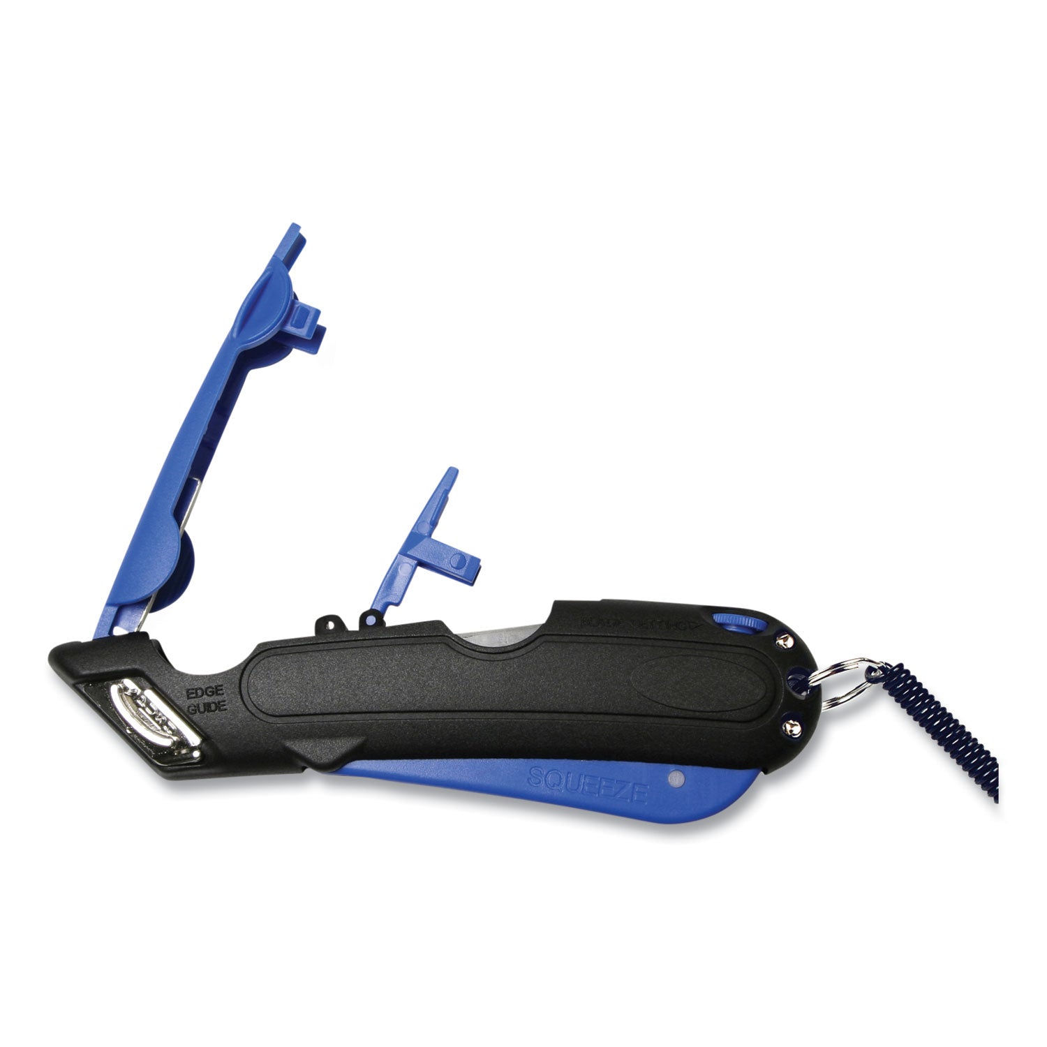 Self-retractable, Locking Blade - Stainless Steel, Plastic - Blue, Black - 1 Each