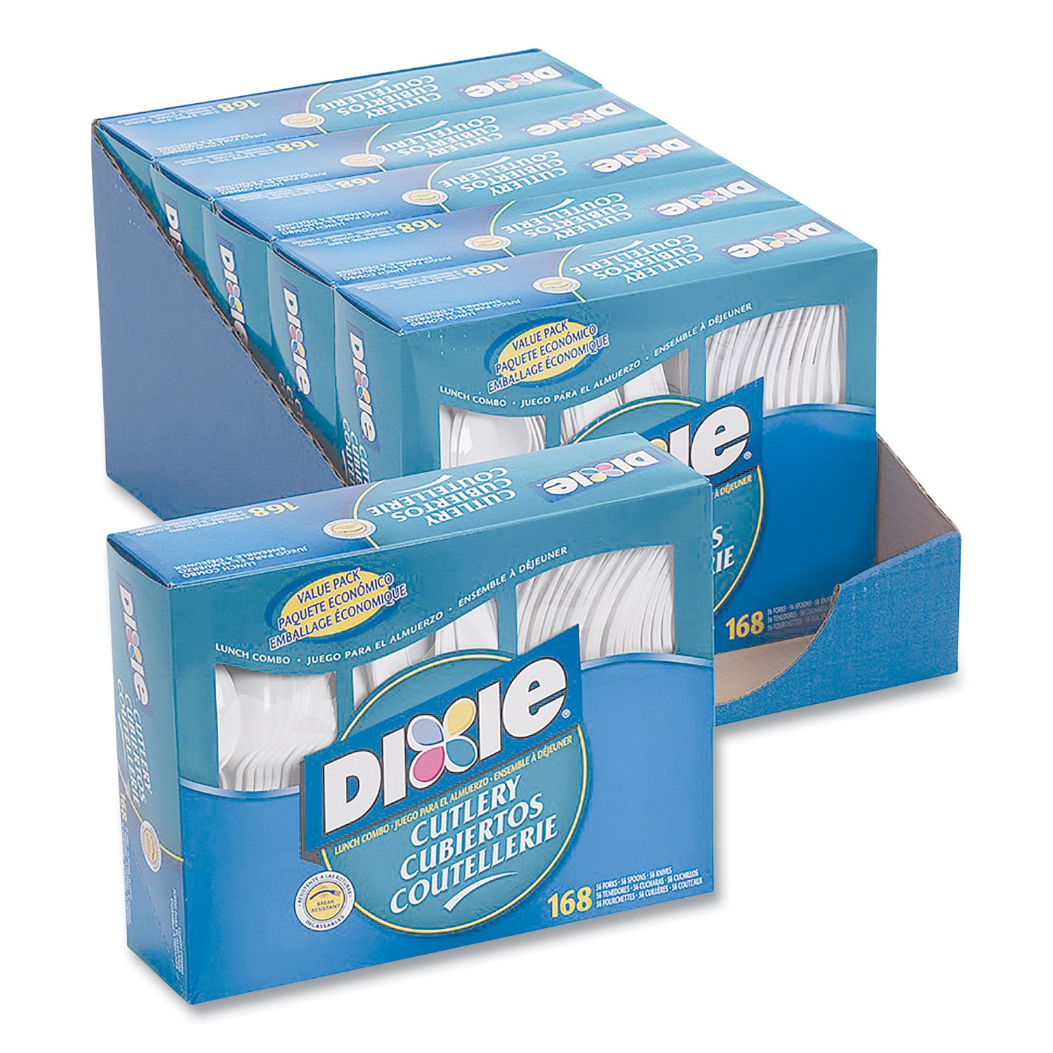 Dixie Heavyweight Disposable Forks, Knives & Spoons Combo Boxes by GP Pro - Cutlery Set - 56 x Spoon - 56 x Fork - 56 x Knife - White - 168 / Box