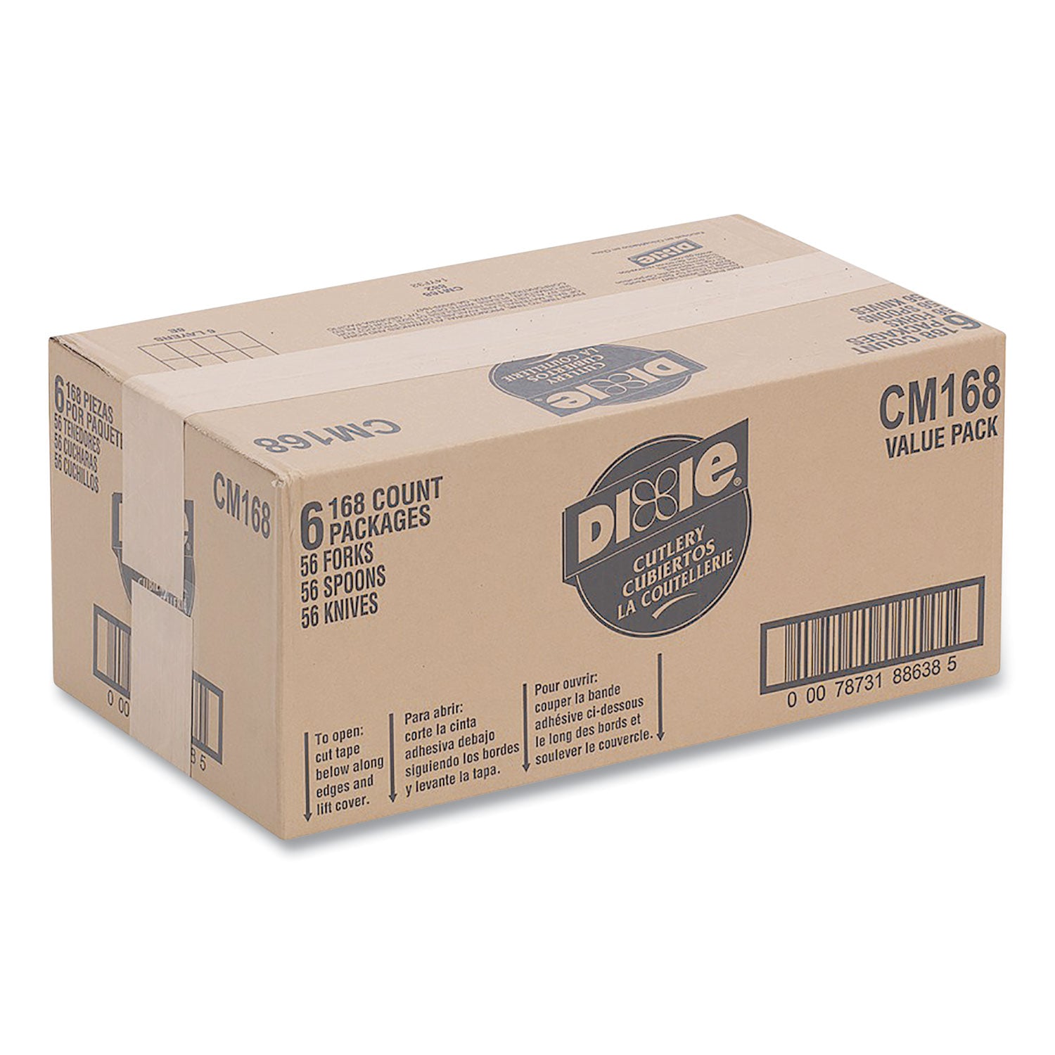 Dixie Heavyweight Disposable Forks, Knives & Spoons Combo Boxes by GP Pro - Cutlery Set - 56 x Spoon - 56 x Fork - 56 x Knife - White - 168 / Box