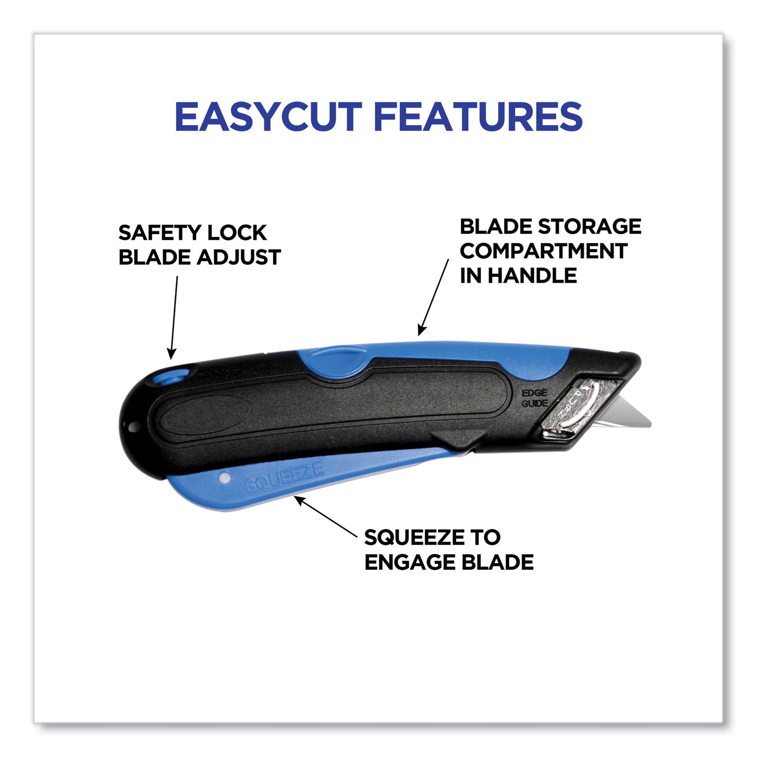 Self-retractable, Locking Blade - Stainless Steel, Plastic - Blue, Black - 1 Each