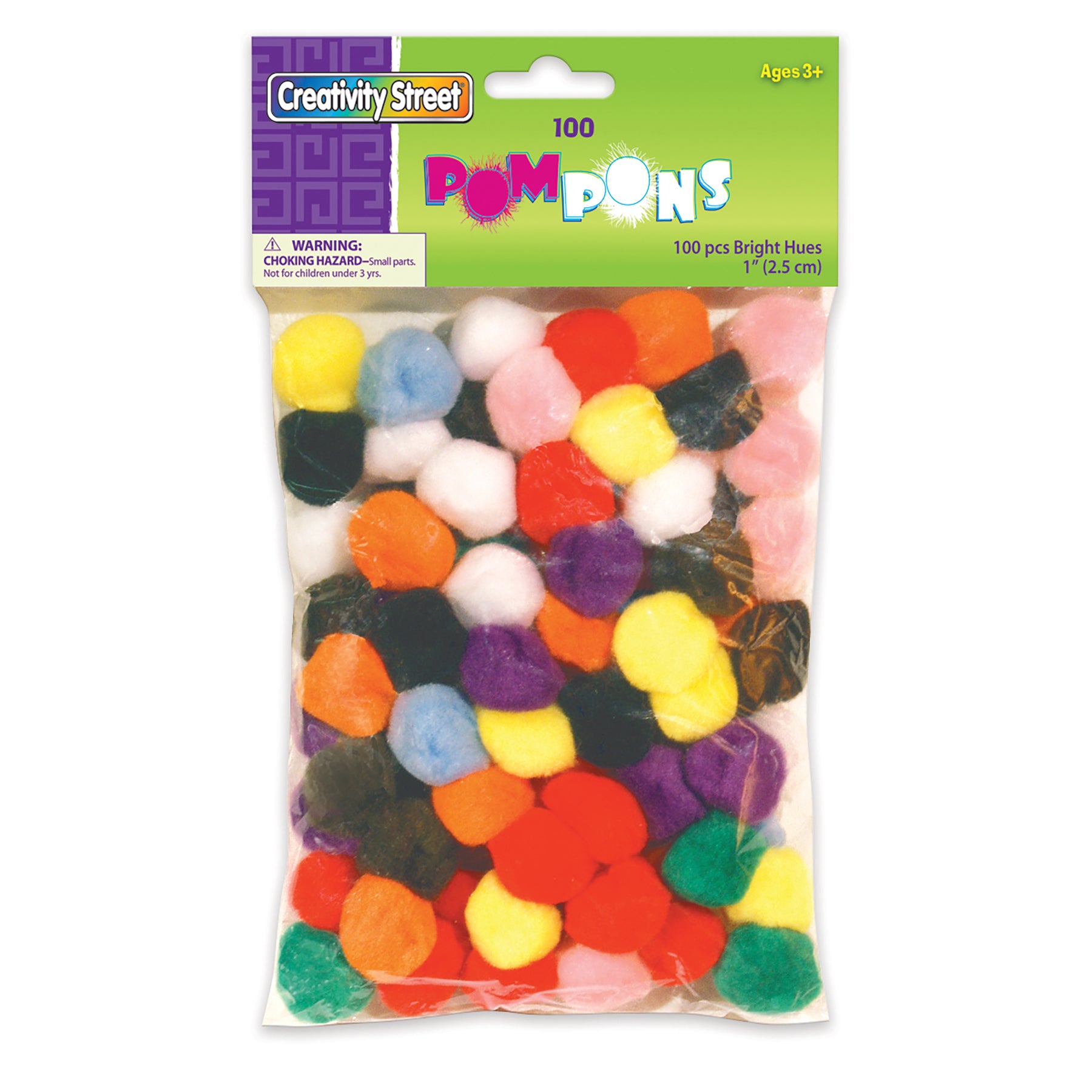 Pom Pons, Bright Hues Assortment, 1", 100 Per Pack, 6 Packs