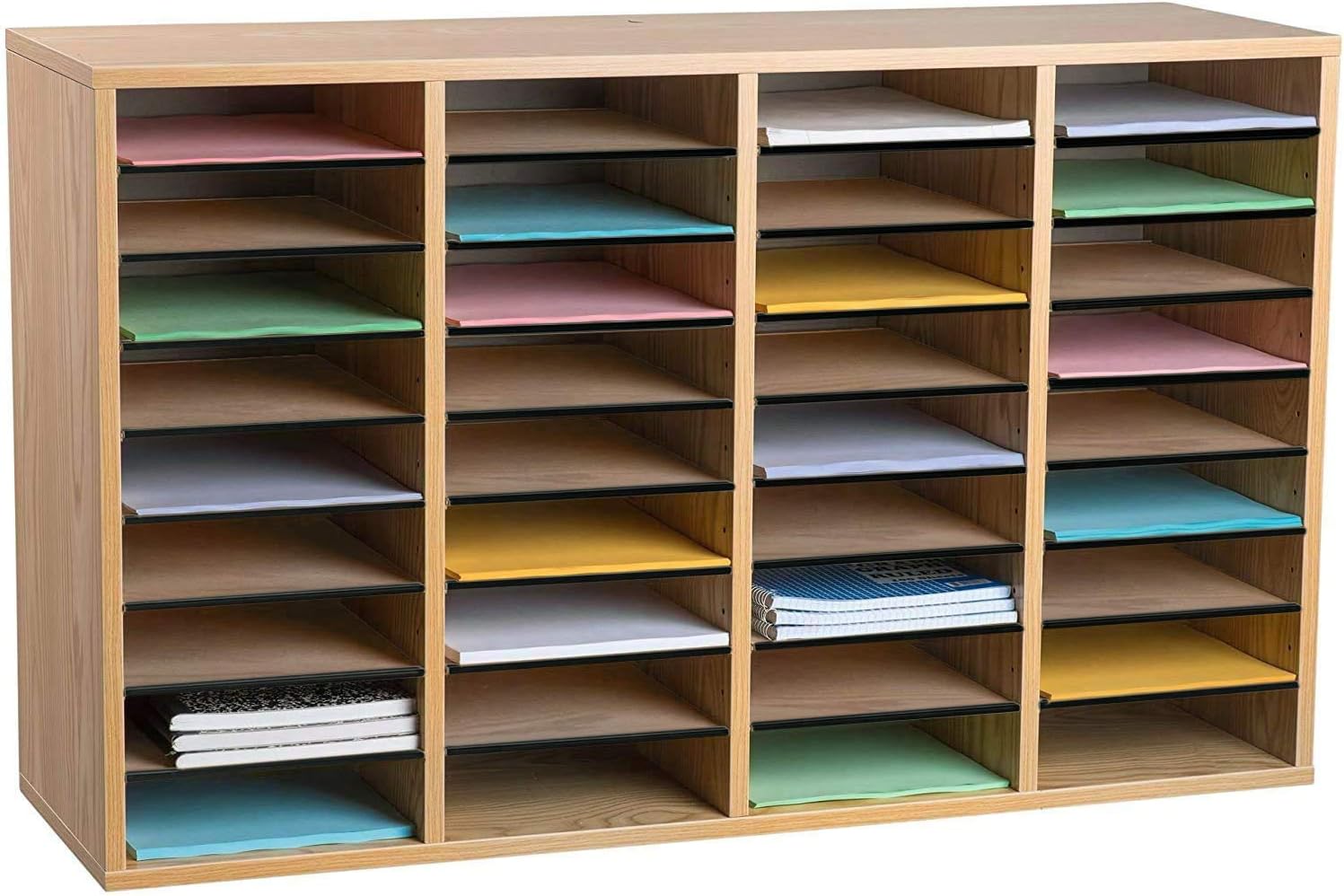 36-Compartment Wood Adjustable Paper Sorter Literature File Organizer, Medium Oak