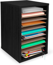 11-Compartment Wood Adjustable Vertical Paper Sorter Literature File Organizer, Black