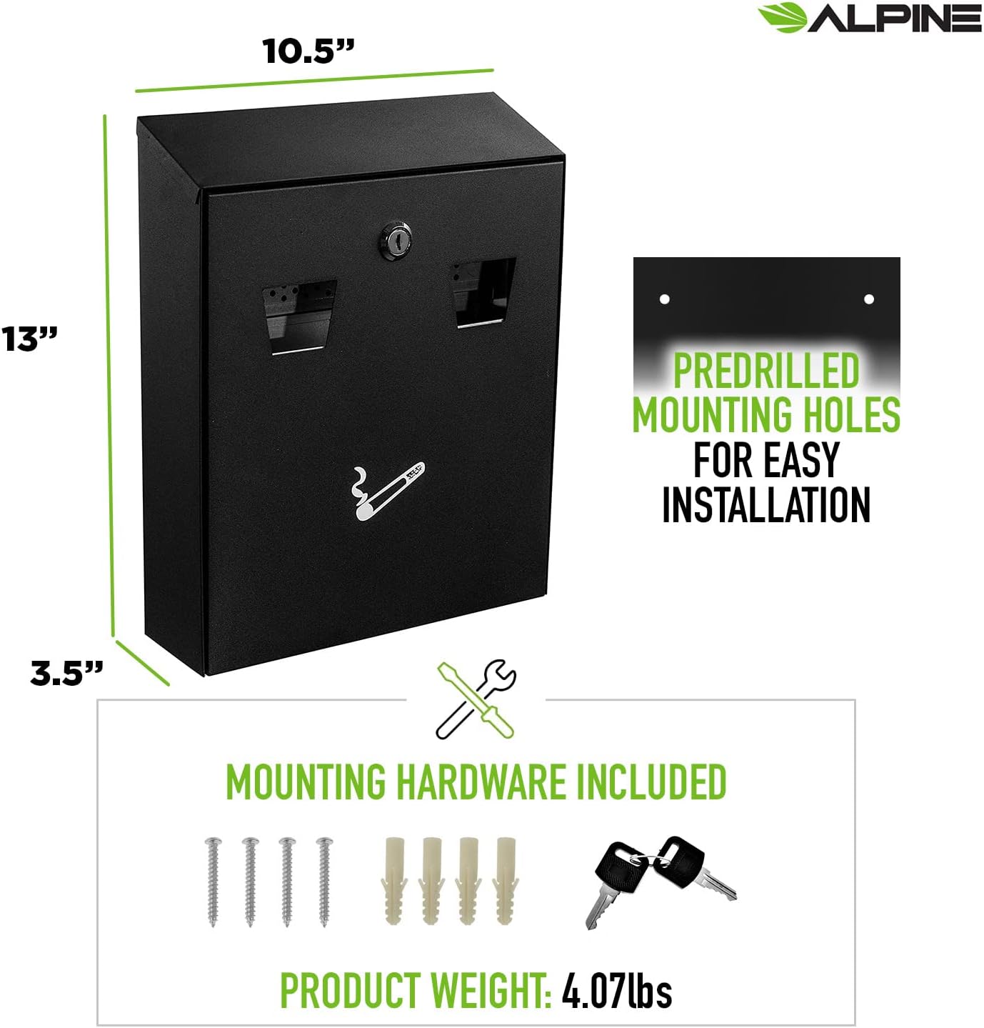 Alpine Industries All-In-One Wall Mounted Cigarette Disposal Station