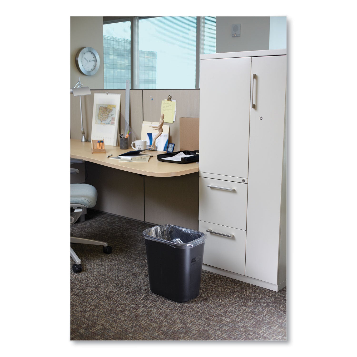 Rubbermaid Commercial 28 QT Medium Deskside Wastebasket - 7 gal Capacity - Rectangular - Durable, Dent Resistant, Rust Resistant, Easy to Clean - 15" Height x 10.5" Width x 14.5" Depth - Plastic - Black - 1 Each