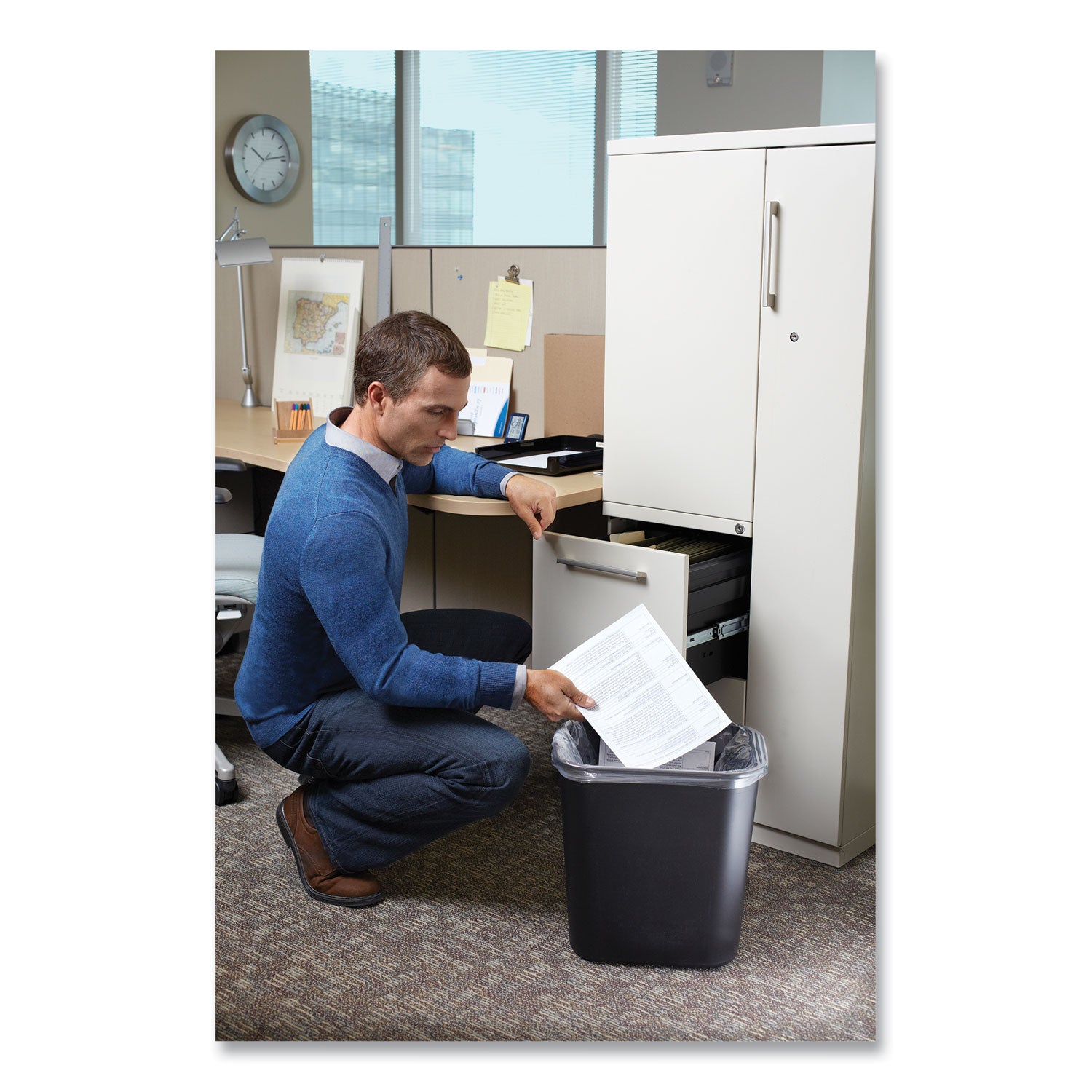 Rubbermaid Commercial 28 QT Medium Deskside Wastebasket - 7 gal Capacity - Rectangular - Durable, Dent Resistant, Rust Resistant, Easy to Clean - 15" Height x 10.5" Width x 14.5" Depth - Plastic - Black - 1 Each
