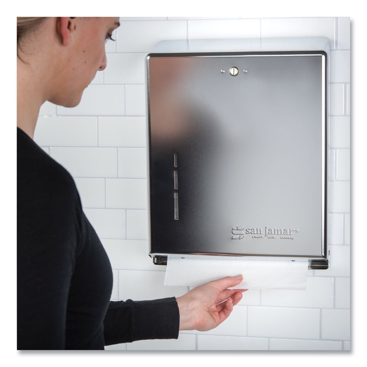 C Fold, Multifold Dispenser - 500 x Towel Multifold, 300 x Towel C Fold - 14.8" Height x 11.4" Width x 4" Depth - Stainless Steel - Chrome - Key Lock, Touch-free - 1 Each
