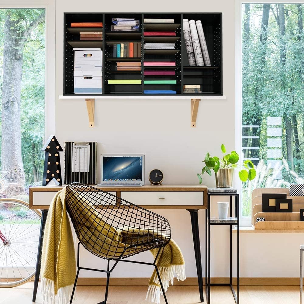 Wood Adjustable 36 Compartment Literature Organizer, Black 2 Pack