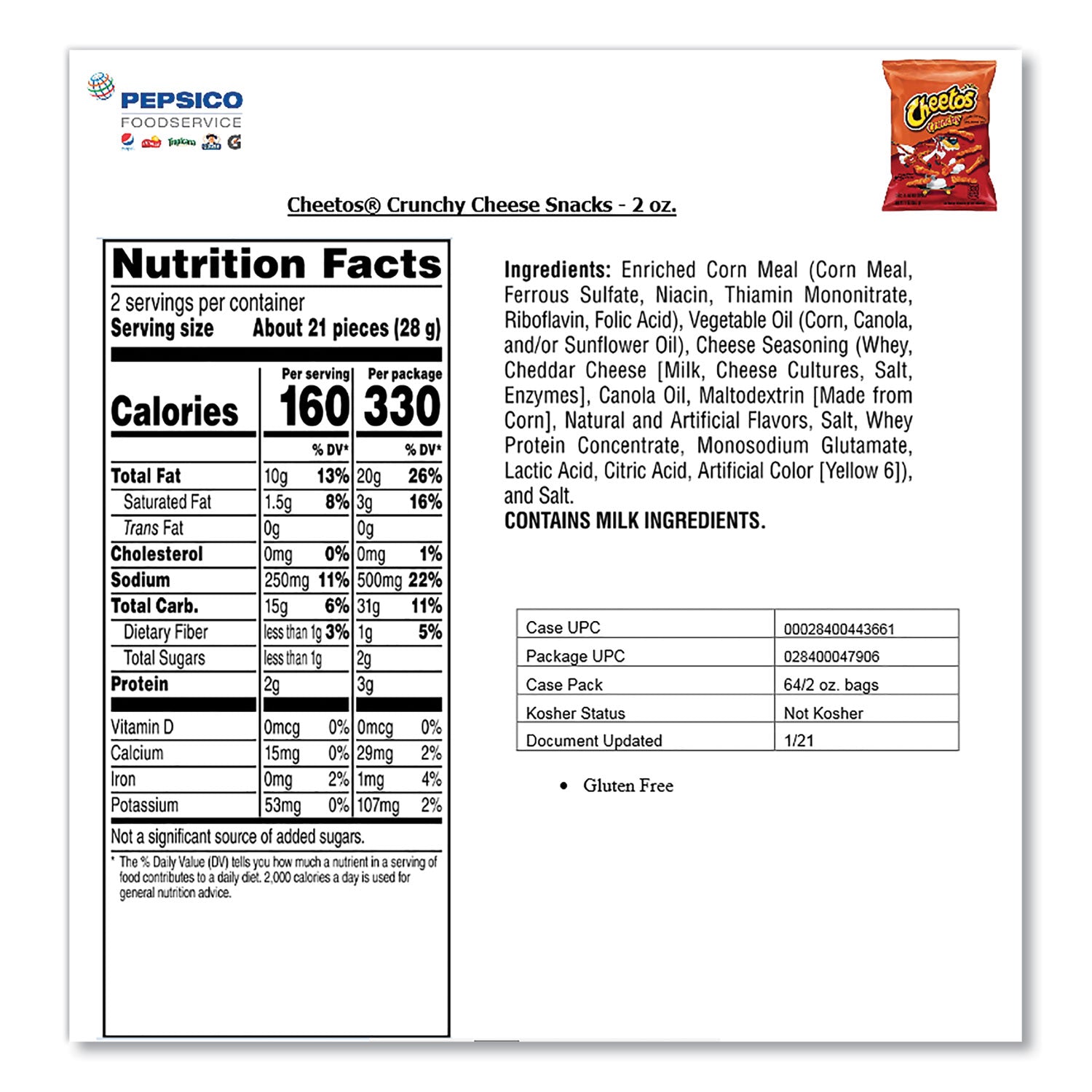 Crunchy, Cheese - 2 oz - 64 / Carton