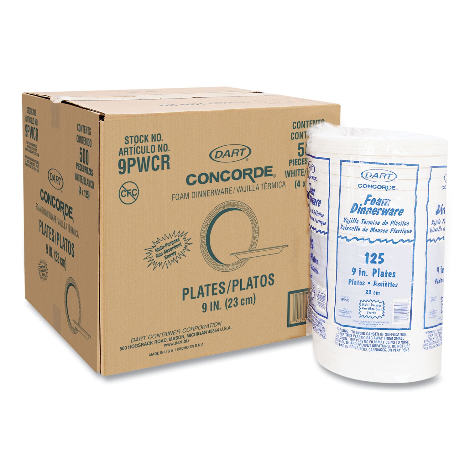 Disposable - 9" Diameter - White - Foam Body - Round - 125/Bag - 4 / Carton