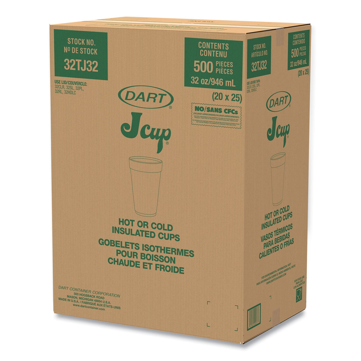 1 quart - Round - White - Foam - Beverage, Hot Drink, Cold Drink - 25/Pack - 20 / Carton