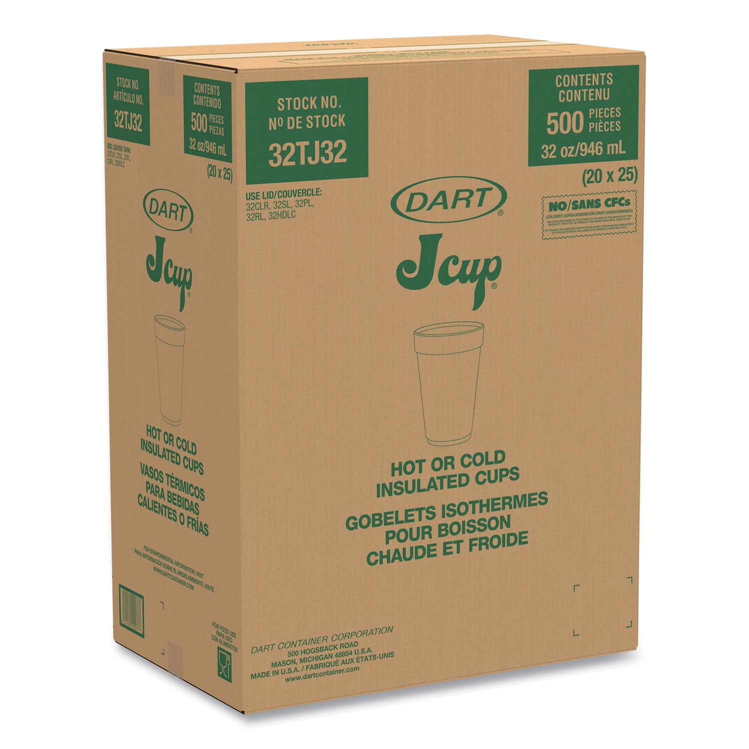 1 quart - Round - White - Foam - Beverage, Hot Drink, Cold Drink - 25/Pack - 20 / Carton