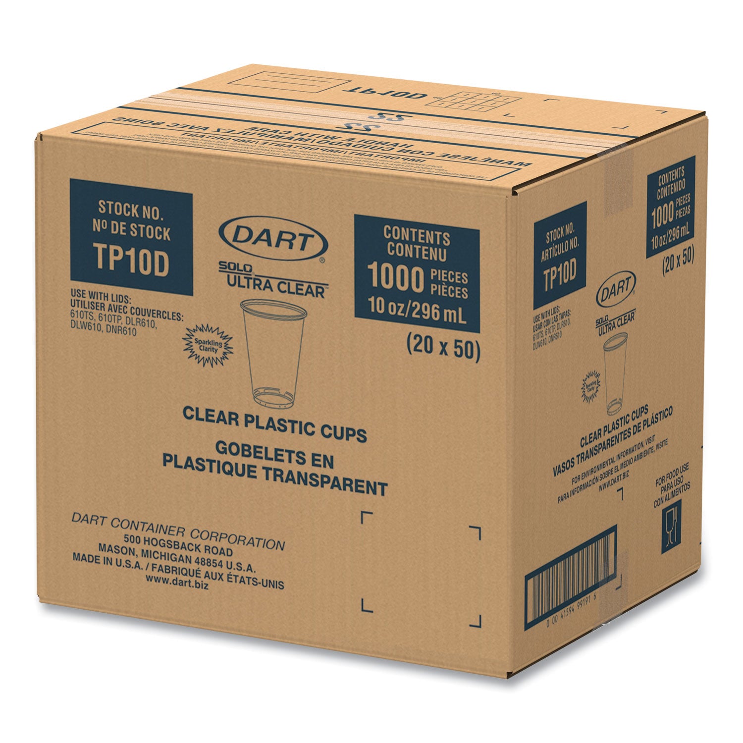 Ultra Clear PET Cups, Tall, 10 oz, Plastic, 50/Bag, 20 Bags/Carton