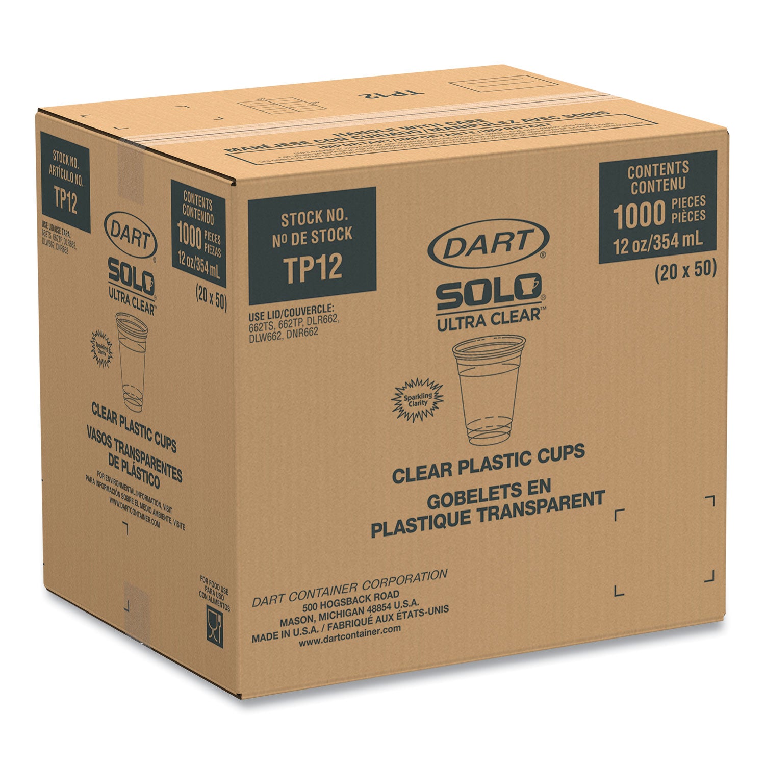 Ultra Clear PET Cups, Practical Fill, 12 oz to 14 oz, Plastic, 50/Bag, 20 Bags/Carton