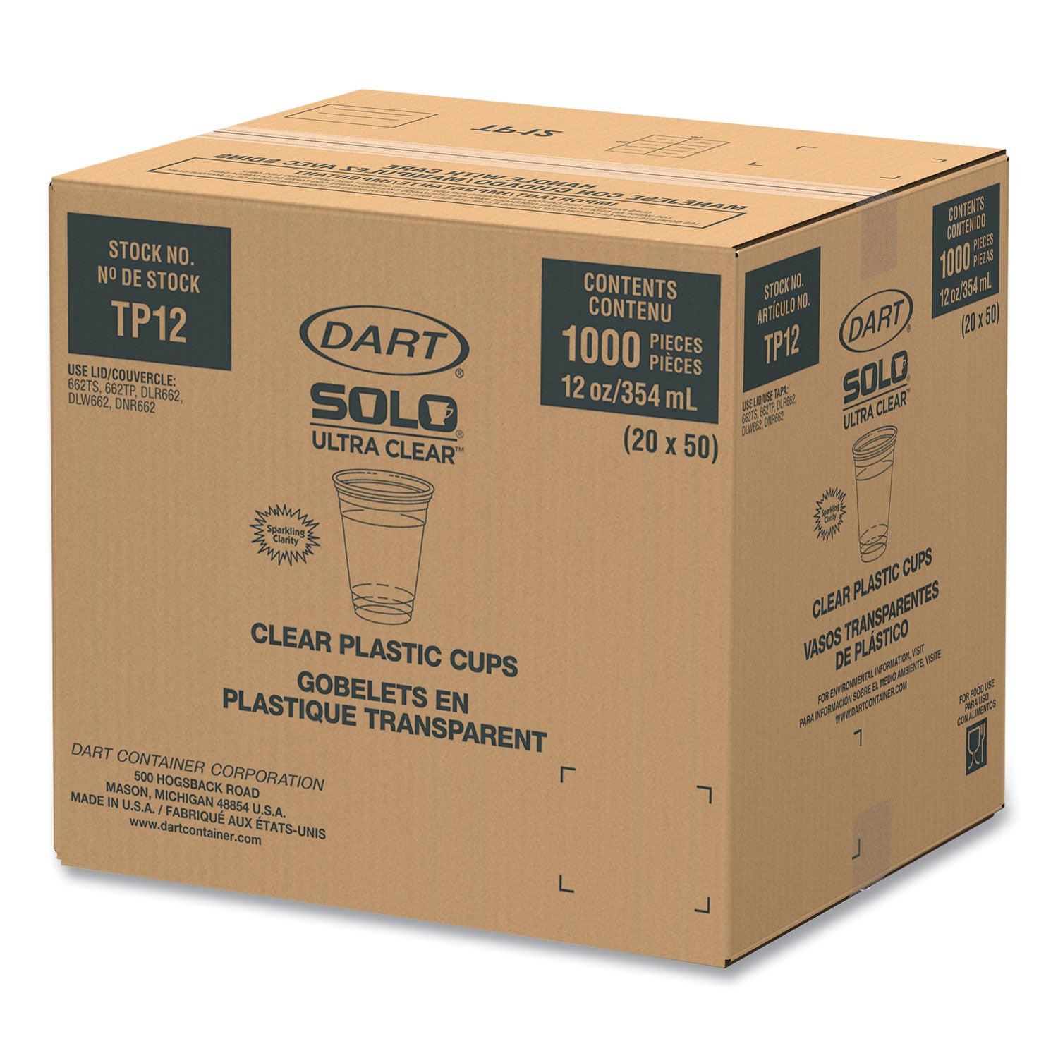 Ultra Clear PET Cups, Practical Fill, 12 oz to 14 oz, Plastic, 50/Bag, 20 Bags/Carton